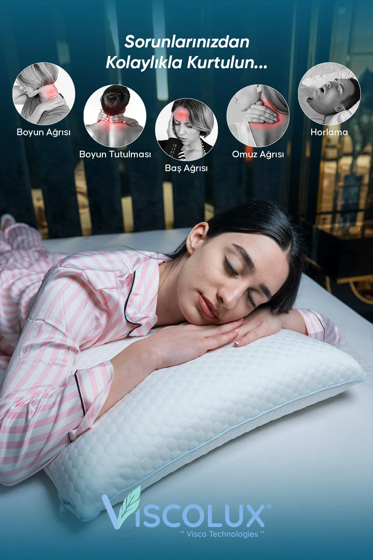 Anadolu Tombul Ortopedik Yastık - Baş Ağrısı Önleyici Klasik Visco Yastık Mavi 60x40x15