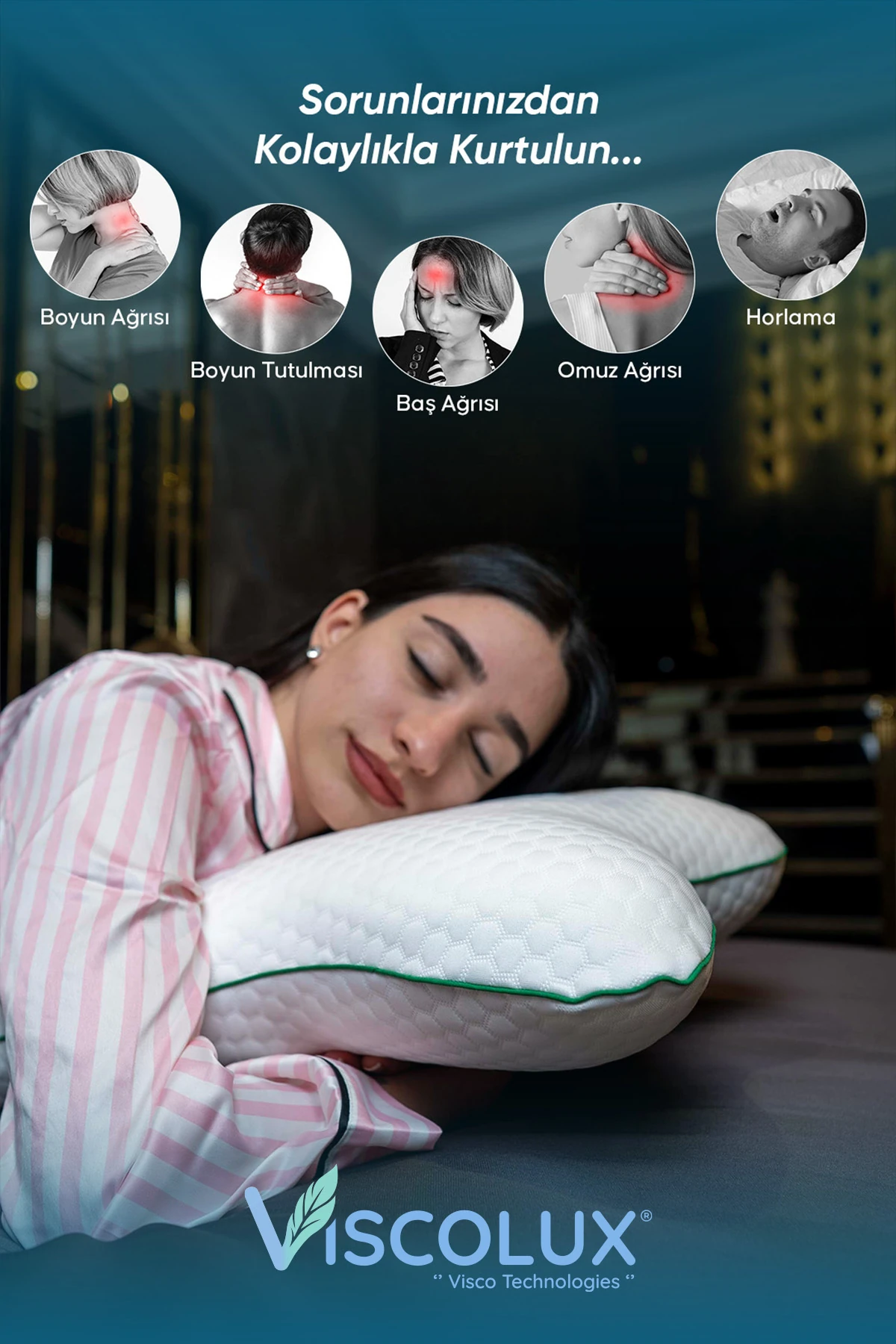 Visco Kelebek Yastık - Özel Ortopedik Boyun Destekli Visco Yastık 57x45x13