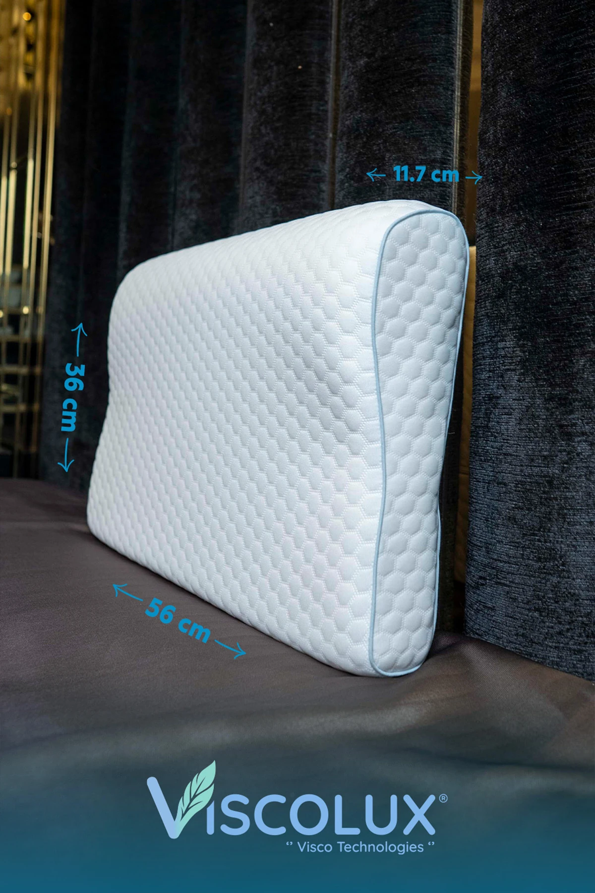 Medium Boy Ortopedik Yastık - Boyun Destekli Visco Yastık Mavi 56x36x11/7