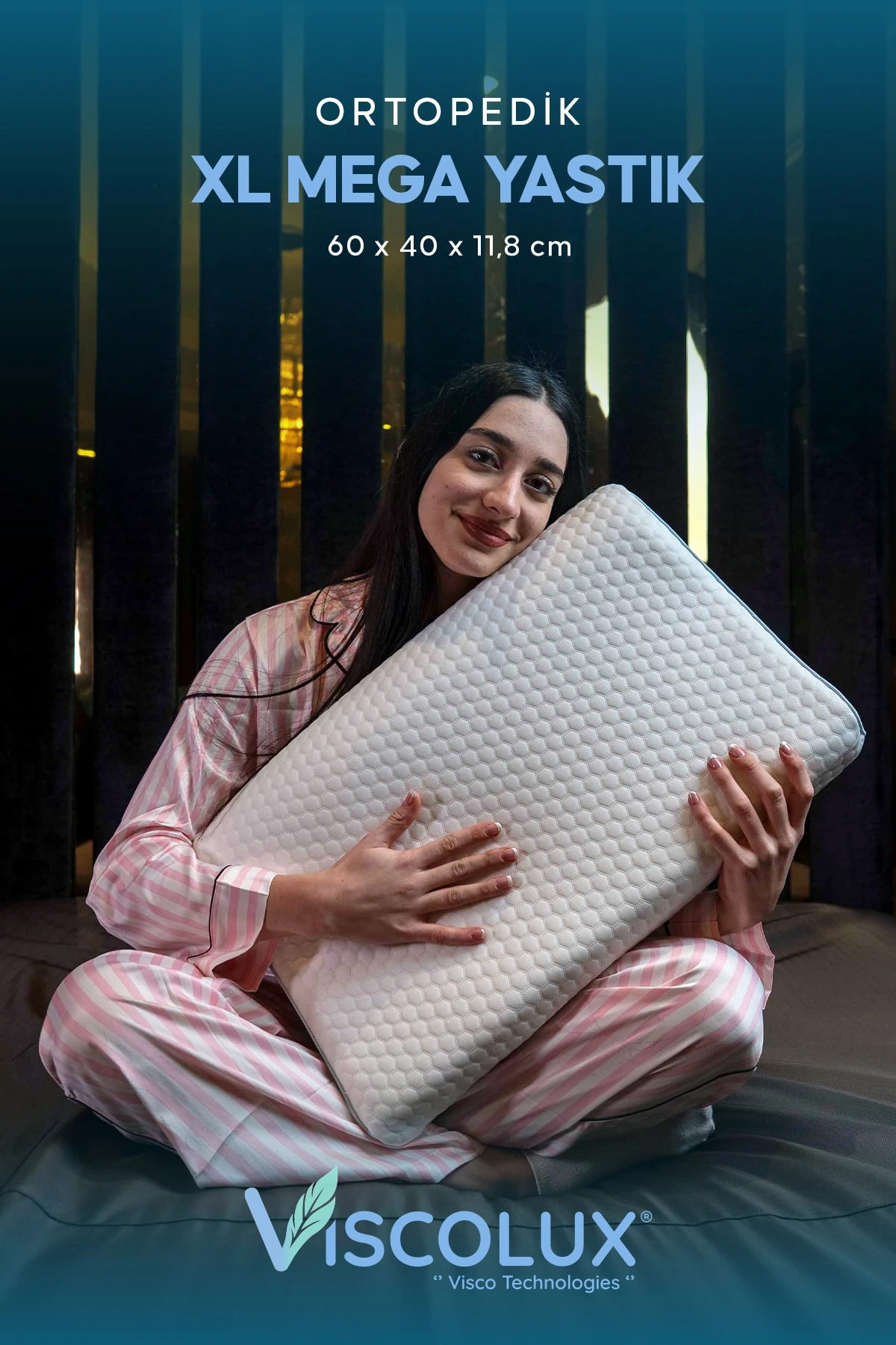 Mega Boy Ortopedik Yastık - Boyun Destekli Visco Yastık Mavi 60x40x11/8