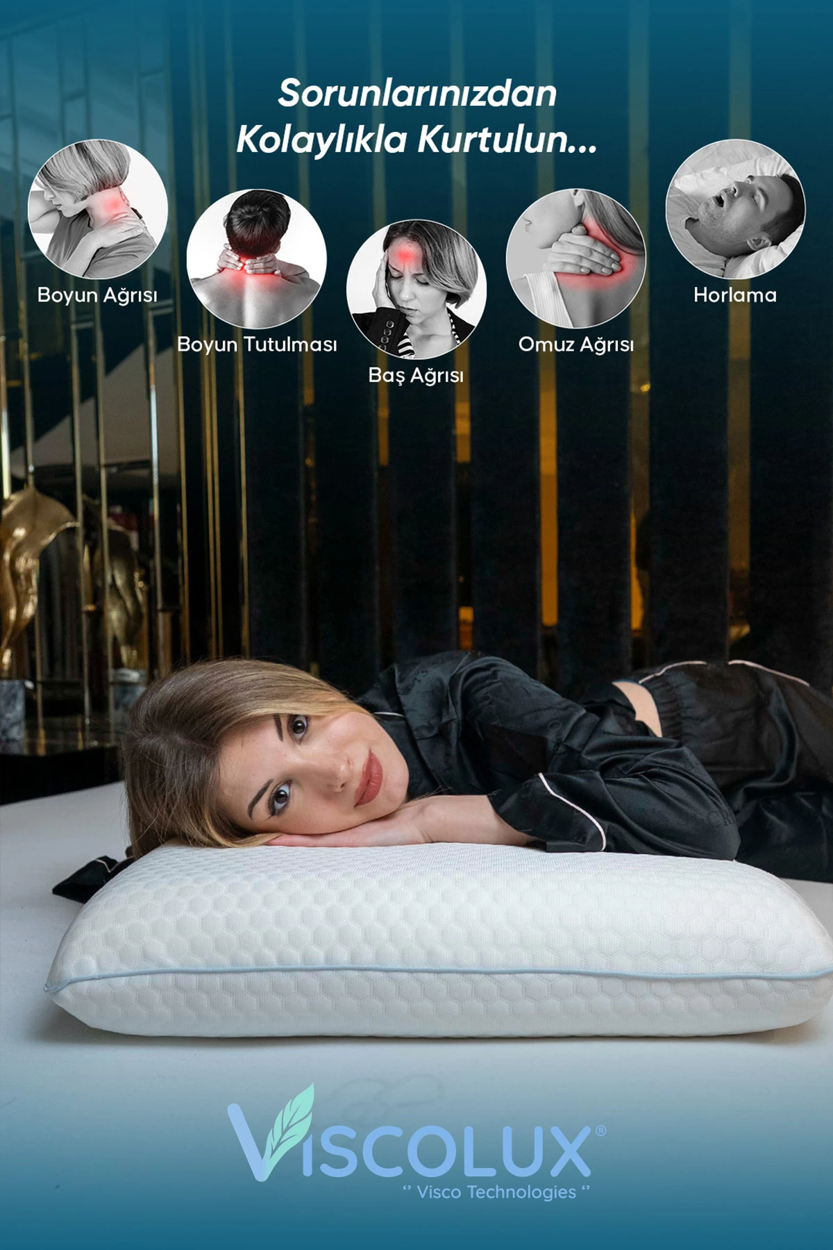 Oval Sabun Ortopedik Visco Yastık - Baş Ağrısı Önleyici Yüksek Yastık Mavi 60x40x15