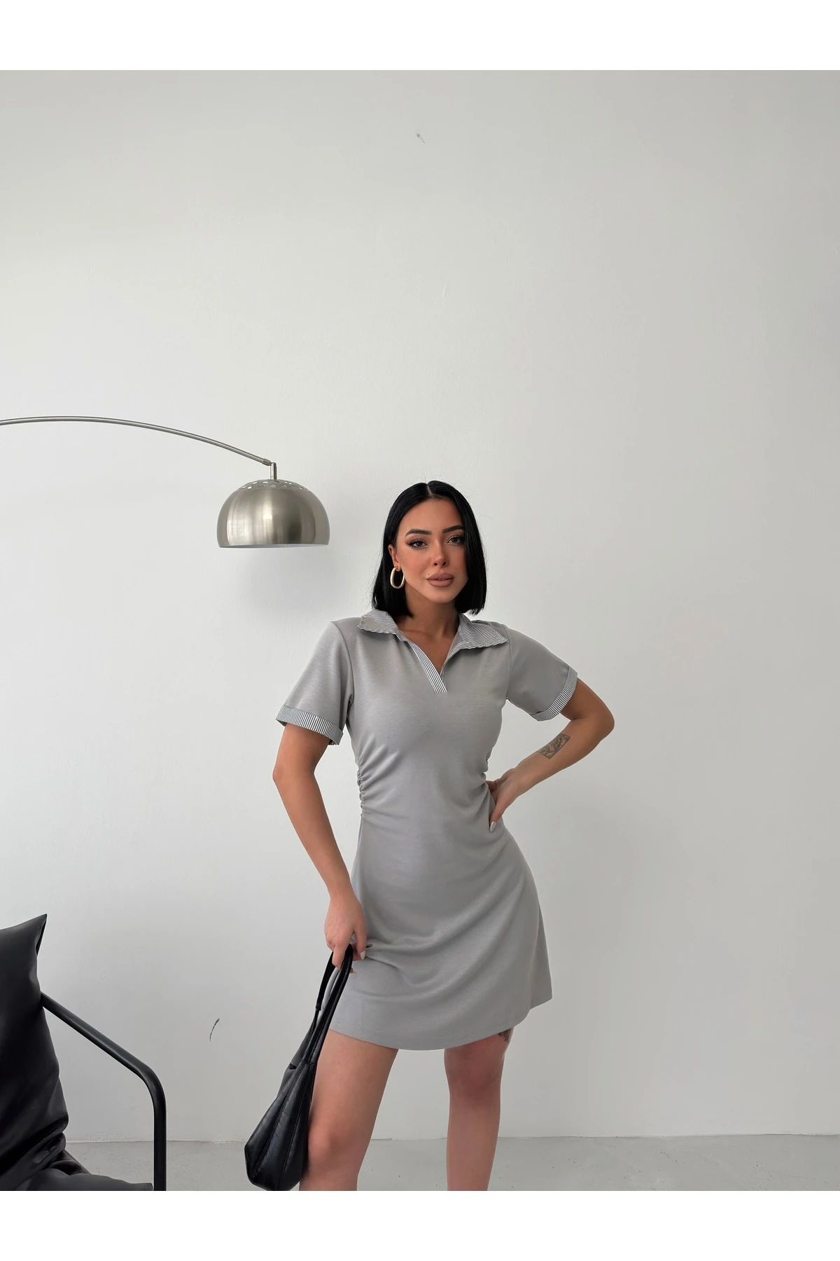 Kadın Gömlek Yaka Modal Kumaş Kısa Kol Elbise