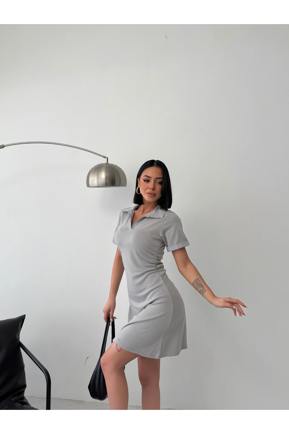 Kadın Gömlek Yaka Modal Kumaş Kısa Kol Elbise
