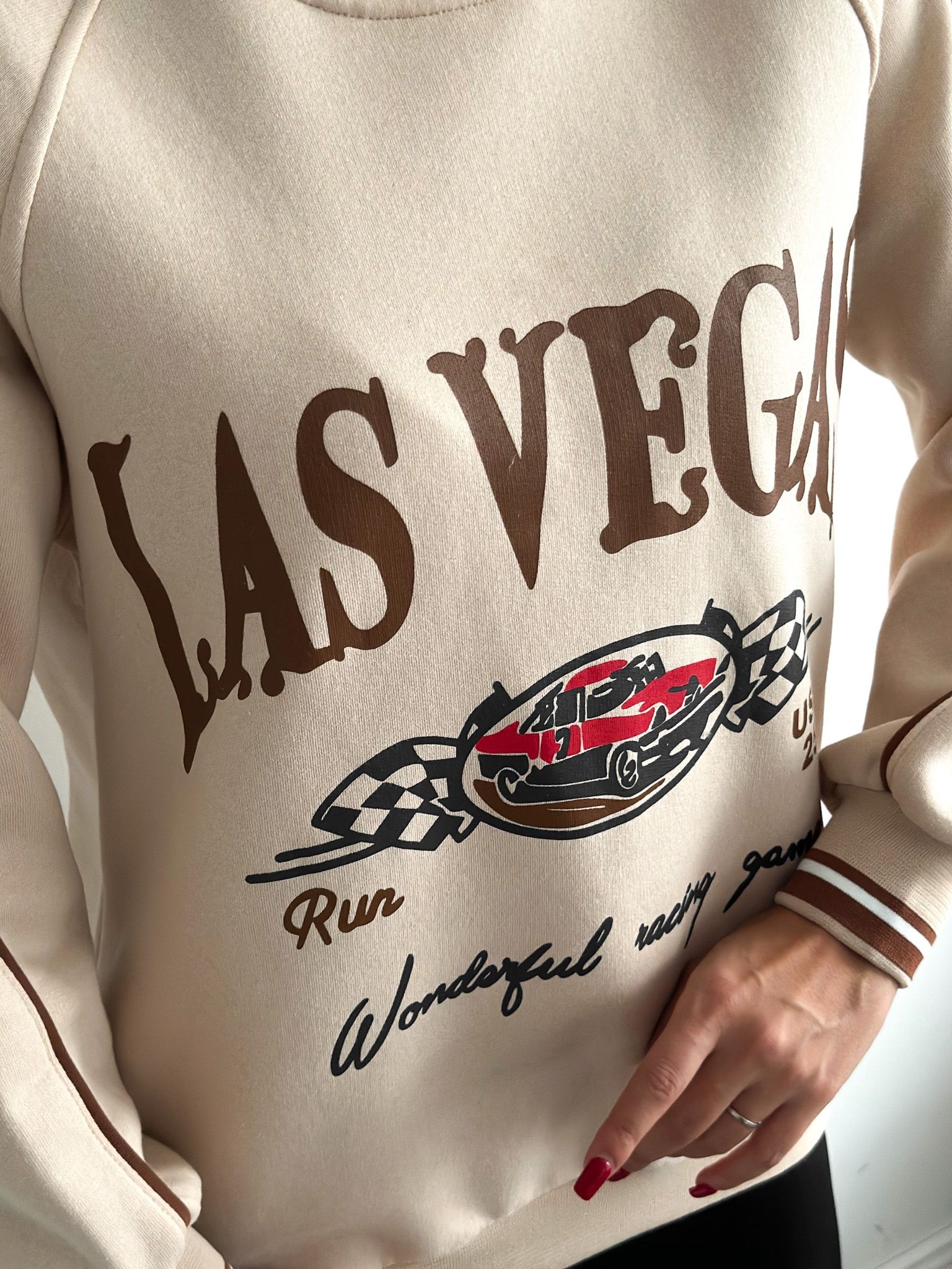 Las Vegas Üç İplik Şardonlu Oversize Sweatshirt