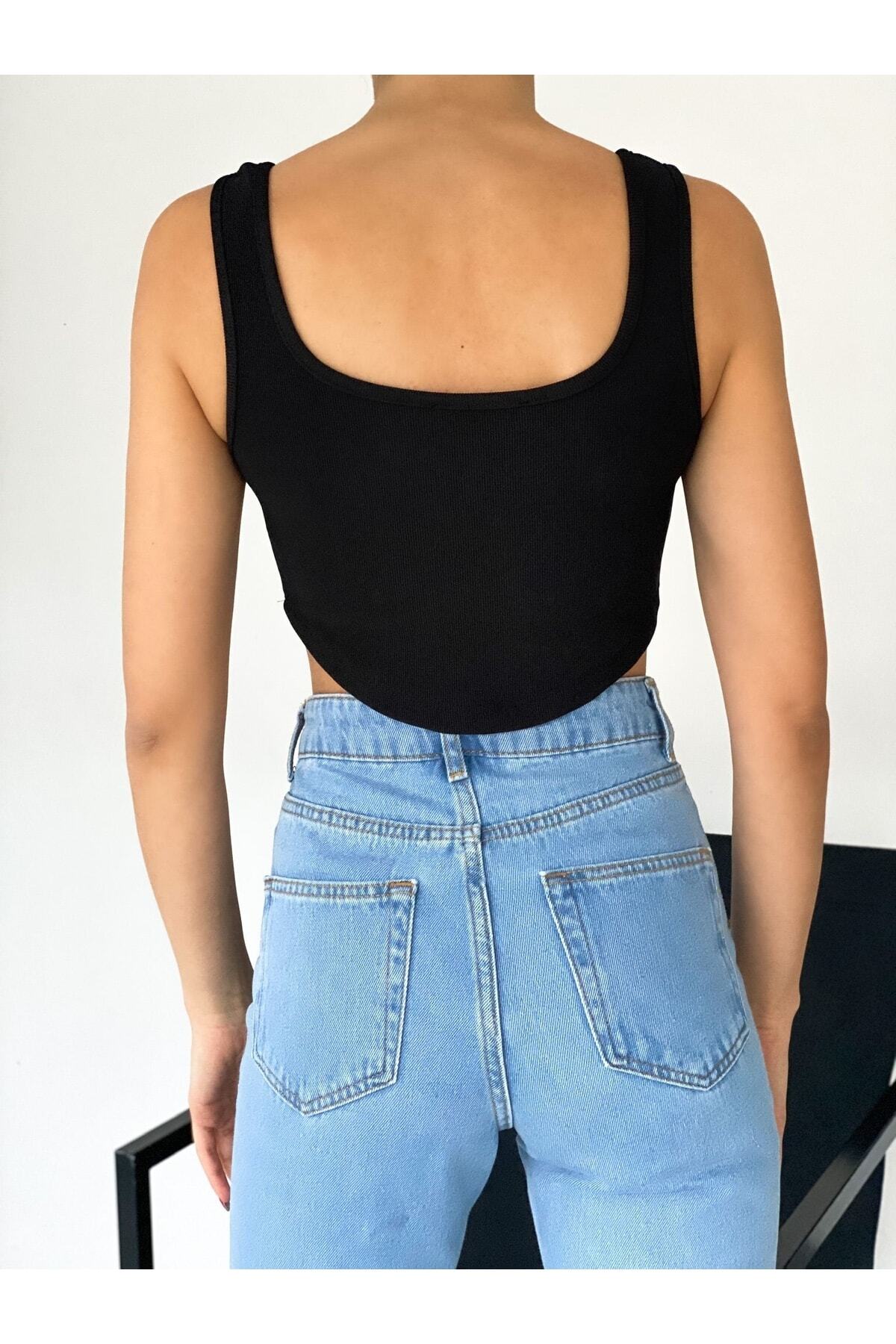 Kadın Asimetrik Fitilli Crop Top