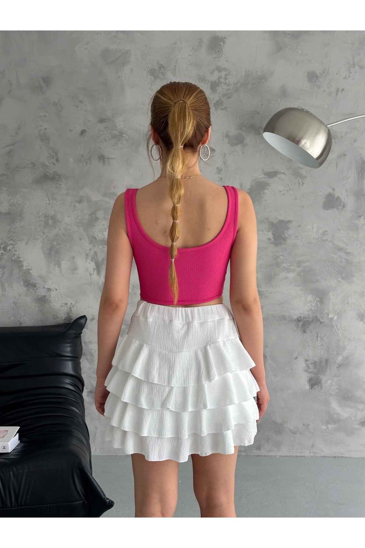 Bej Kare Yaka Fermuarlı Biyeli Ottoman Kumaş Kadın Crop Bluz