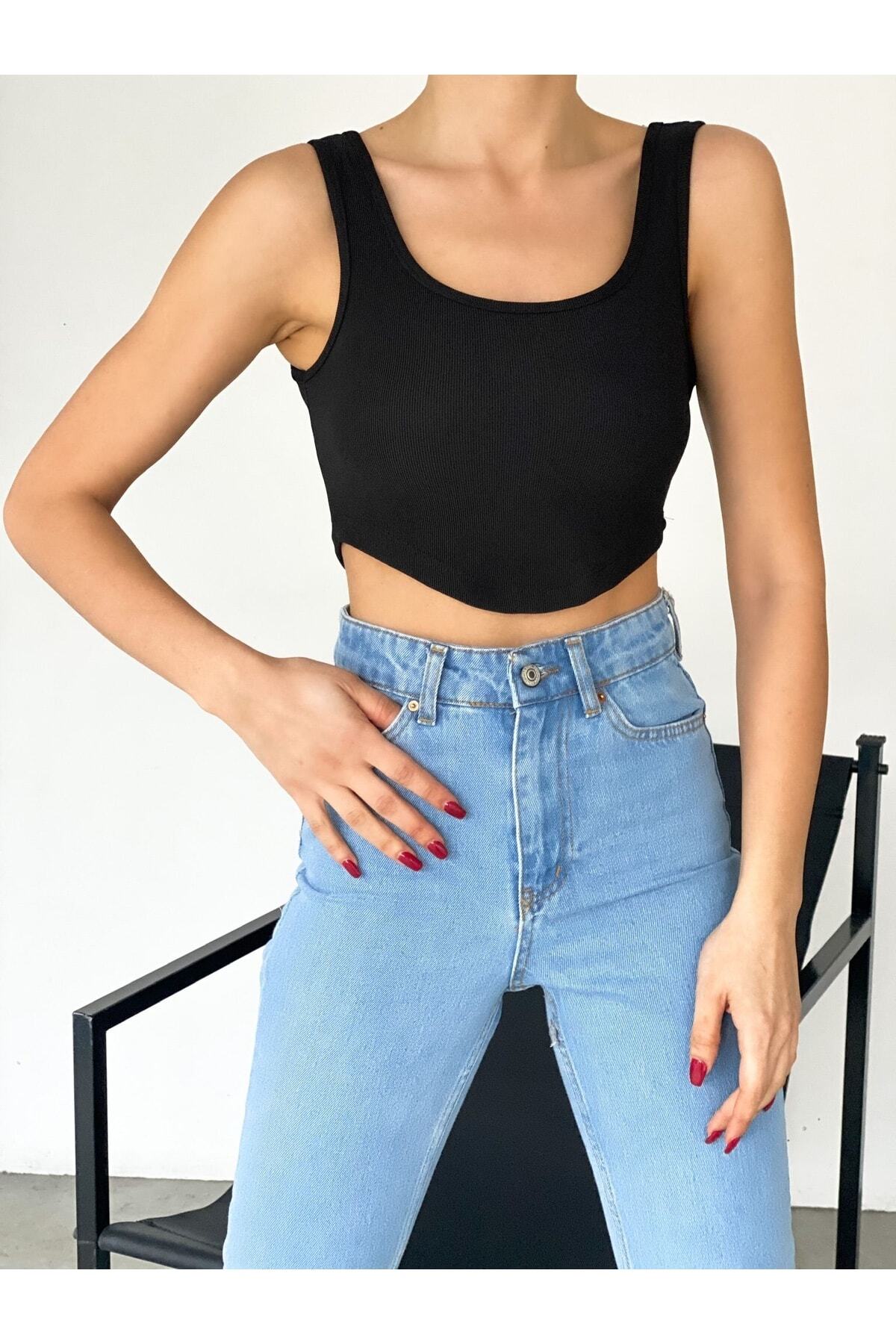 Kadın Asimetrik Fitilli Crop Top