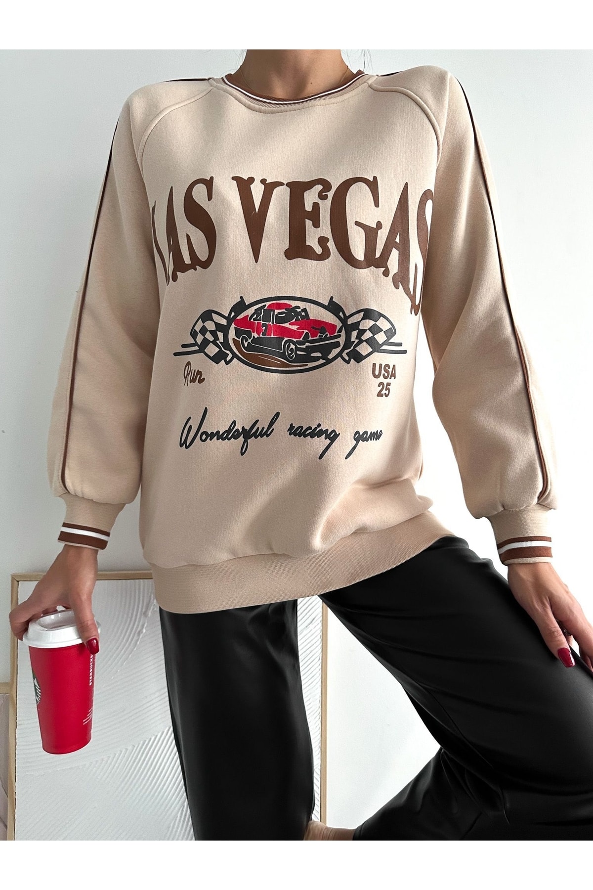 Üç Iplik Şardonlu Oversize Kadın Sweatshirt