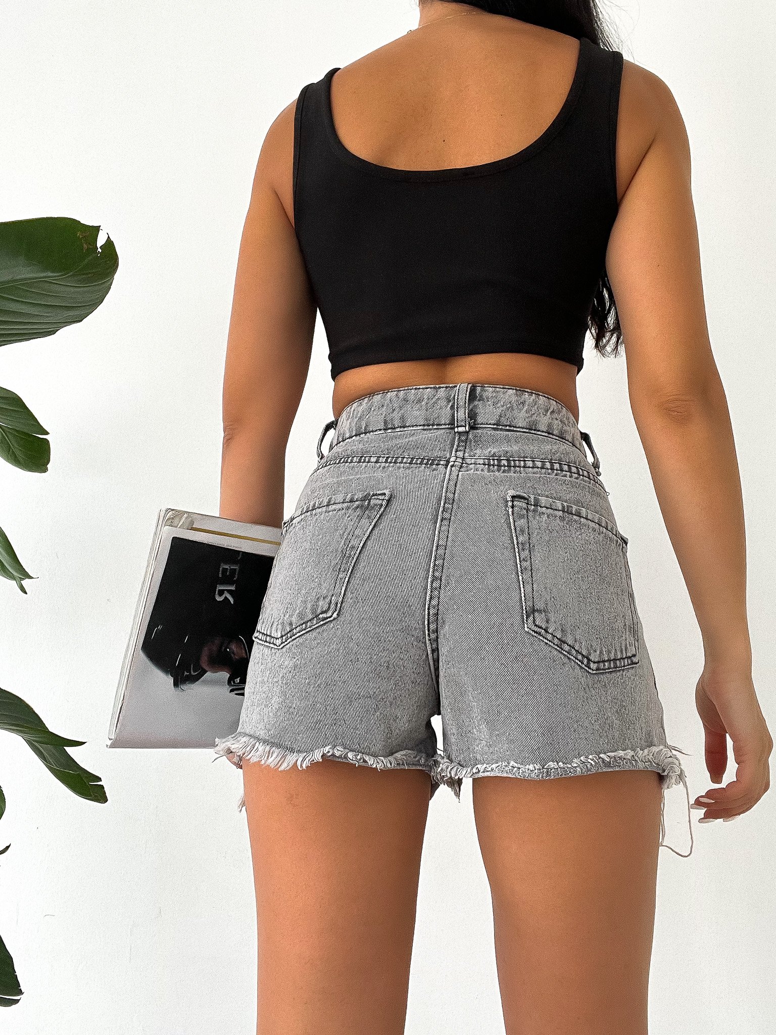 Kare Yaka Fermuarlı Biyeli Ottoman Kumaş Crop Bluz