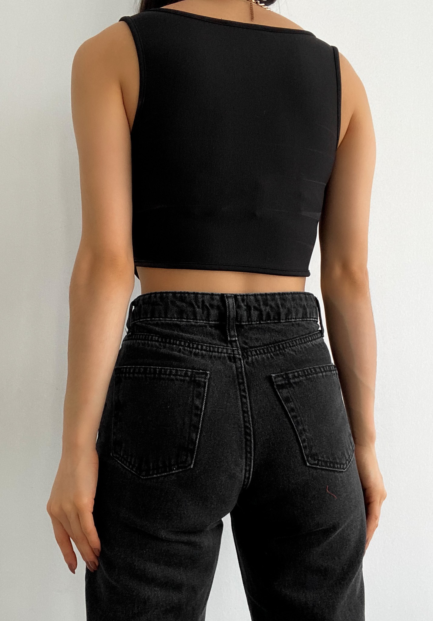 Kare Yaka Korse Görünümlü Crop Bluz