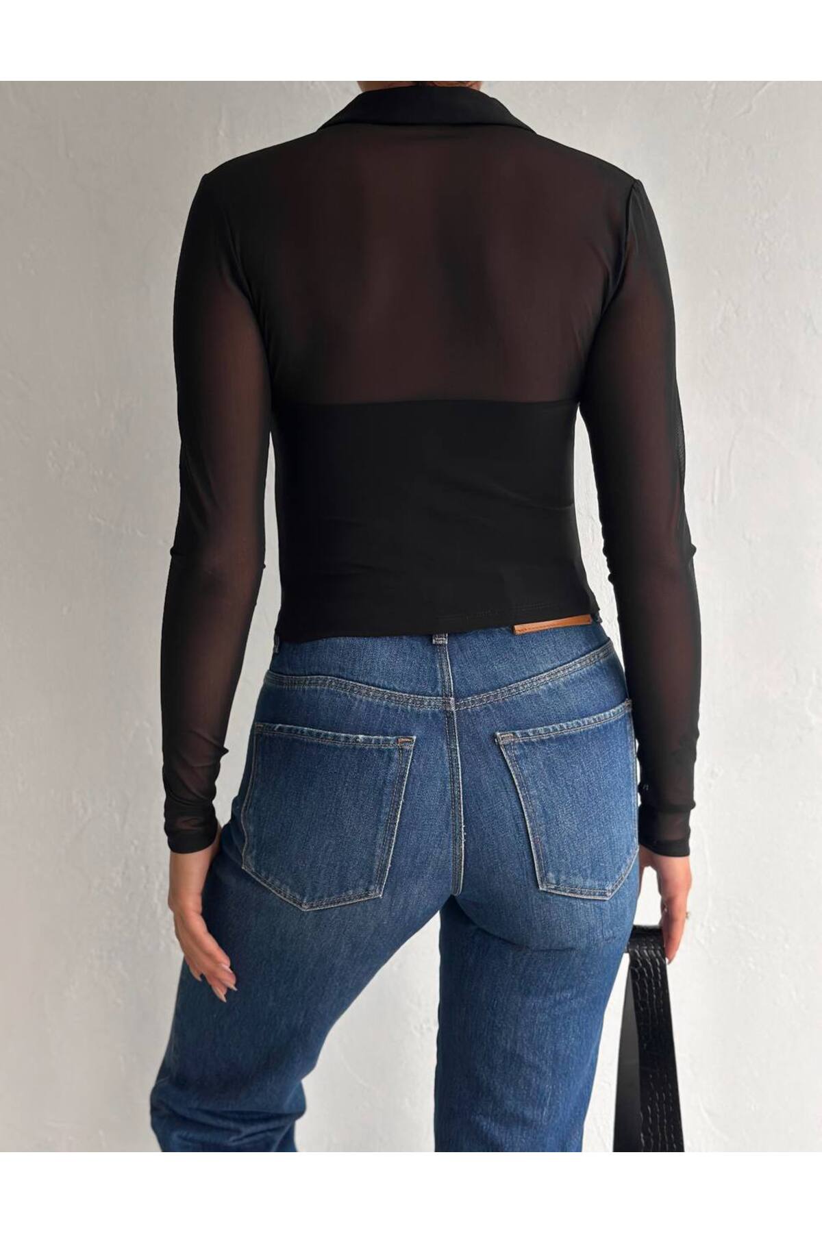 Kadın Polo Yaka Tül Kol Bluz