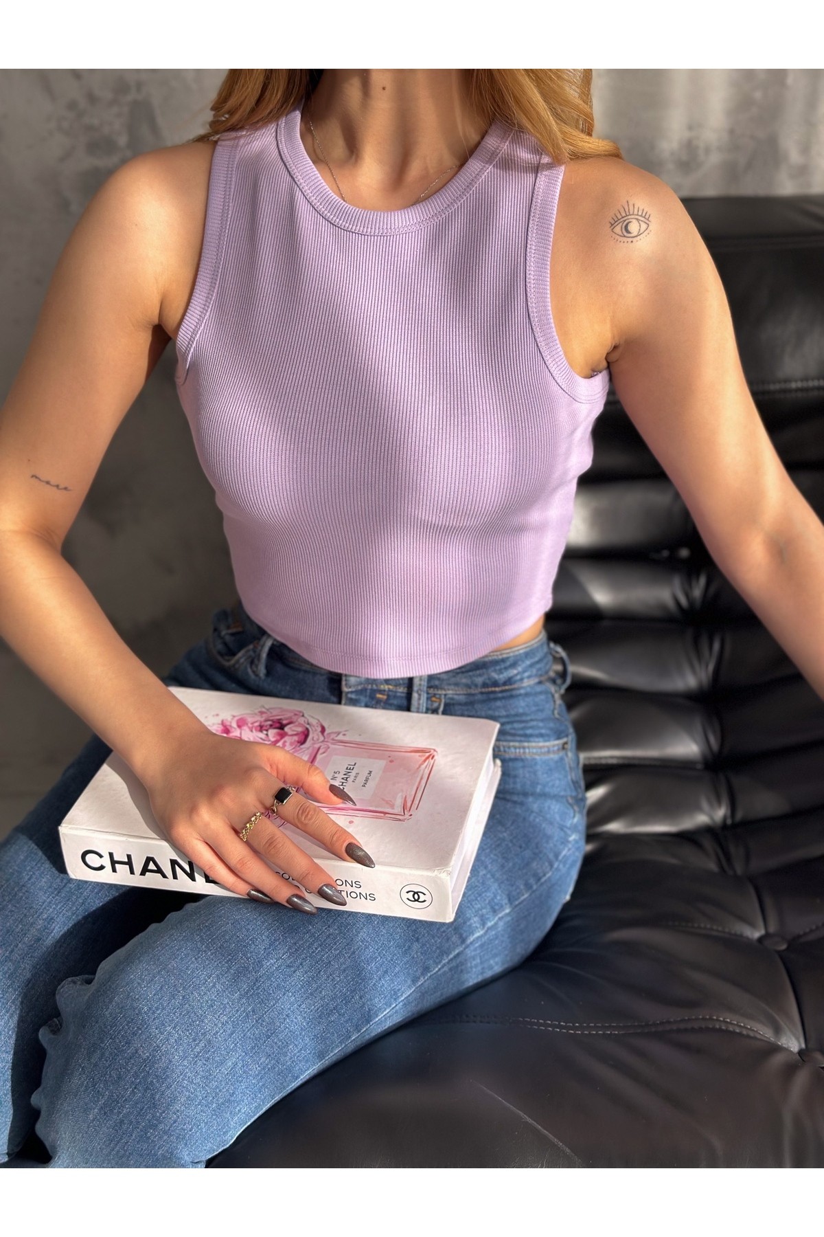 Kadın Sıfır Kol Halter Yaka Kaşkorse Crop Bluz