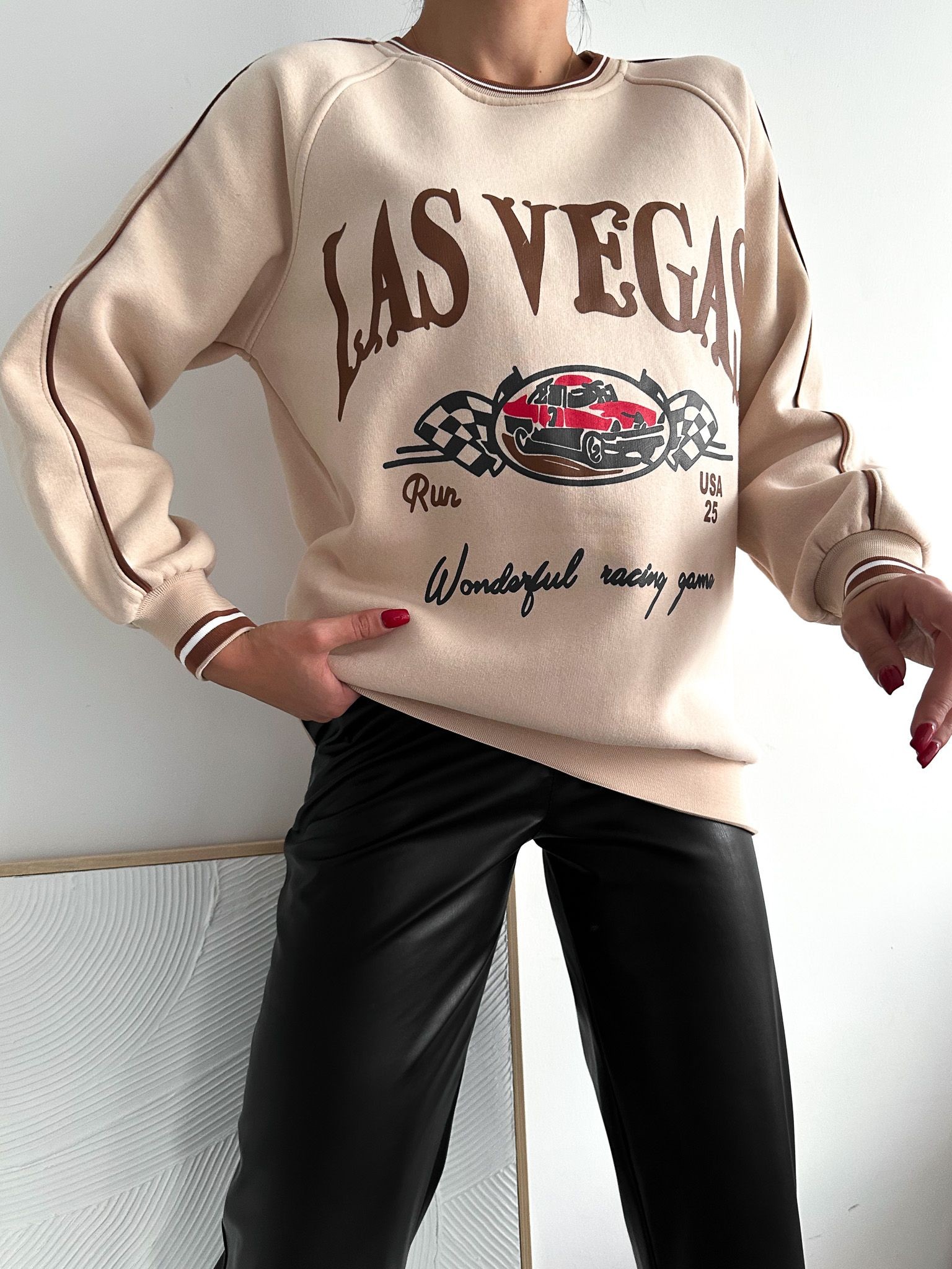 Las Vegas Üç İplik Şardonlu Oversize Sweatshirt