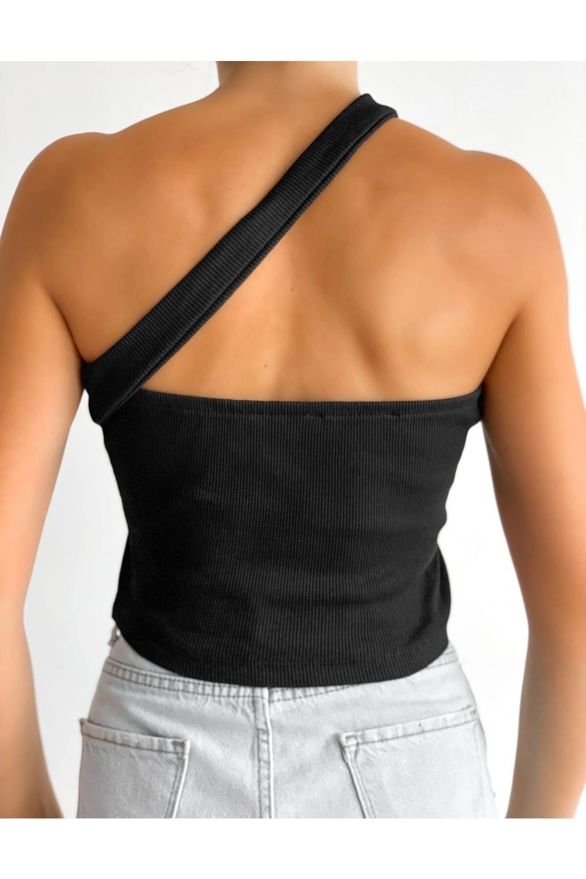 Kadın Çapraz Bant Detaylı Fitilli Crop Top