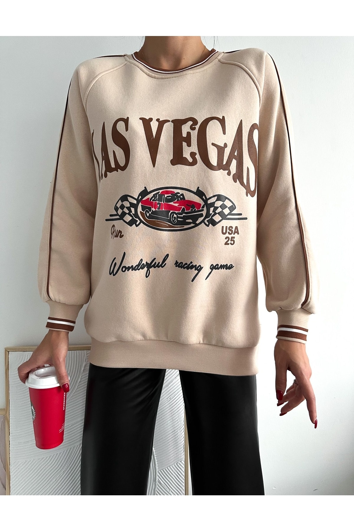 Üç Iplik Şardonlu Oversize Kadın Sweatshirt