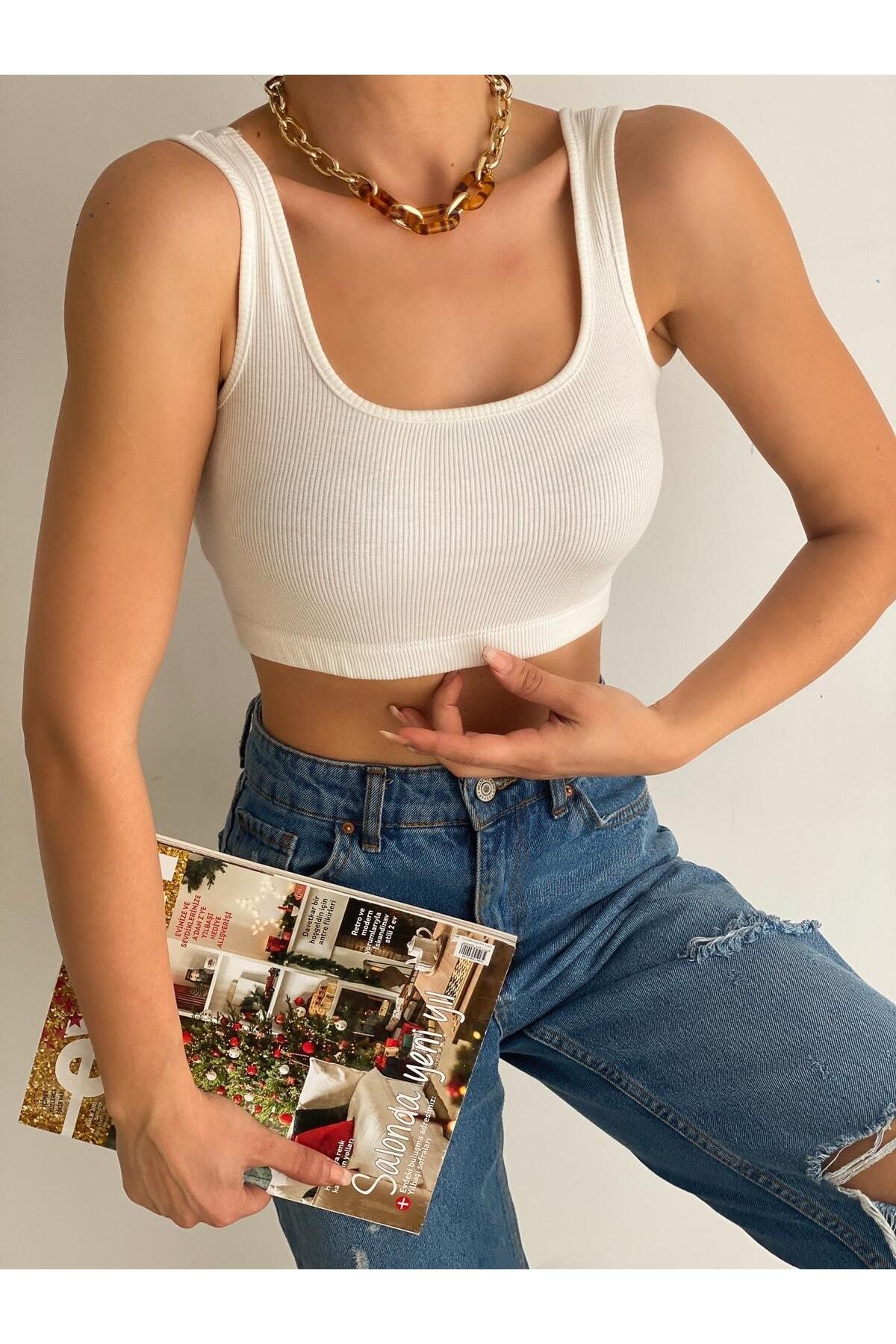 Fuşya Fitilli Kalın Askılı Kadın Crop Top Büstiyer