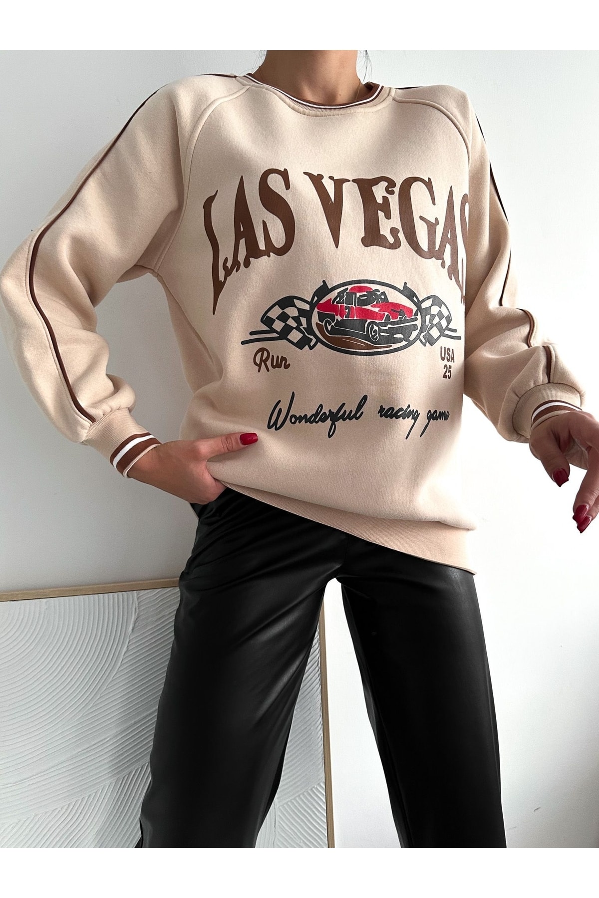 Üç Iplik Şardonlu Oversize Kadın Sweatshirt