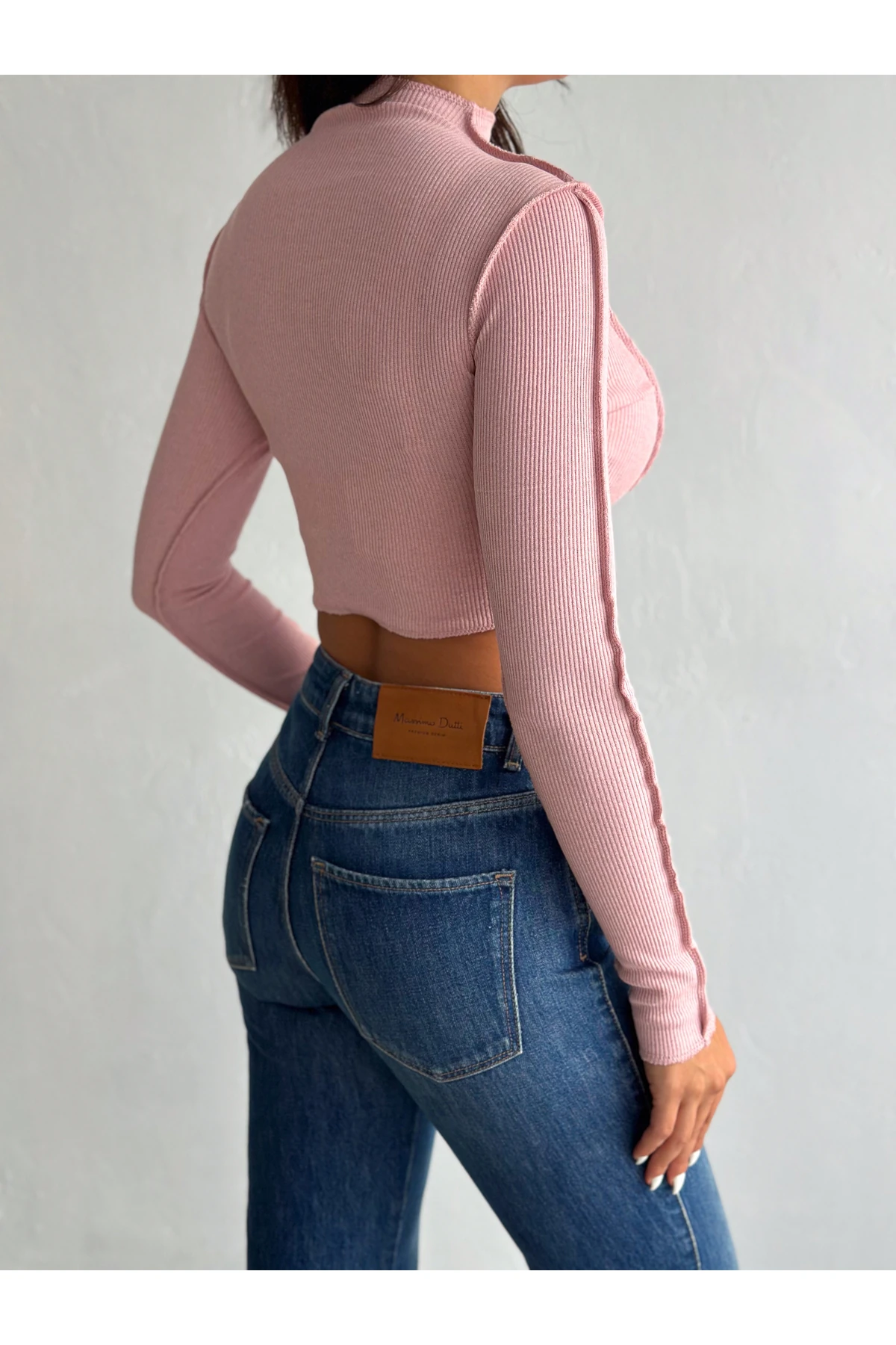 Kadın Ters Dikiş Detaylı Kadın Crop