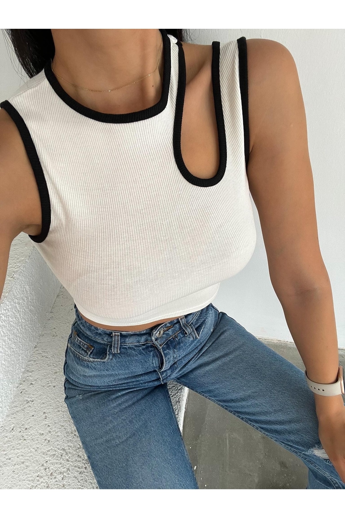 Kadın Damla Dekolteli Biyeli Kaşkorse Kadın Crop Bluz