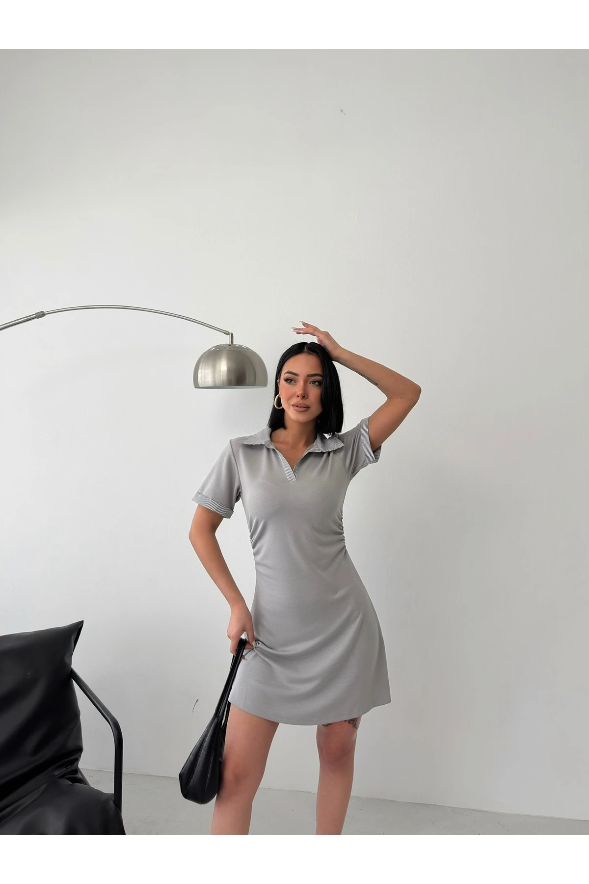 Kadın Gömlek Yaka Modal Kumaş Kısa Kol Elbise