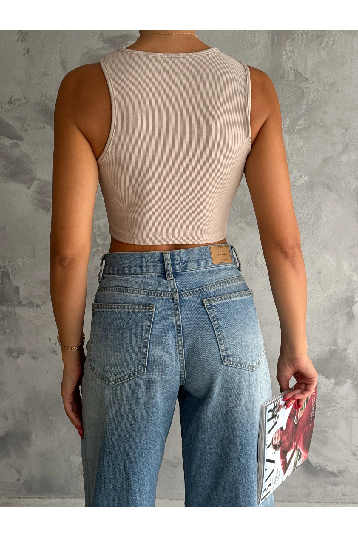 Kadın Önü Asimetrik Ottoman Kumaş Kadın Crop Bluz