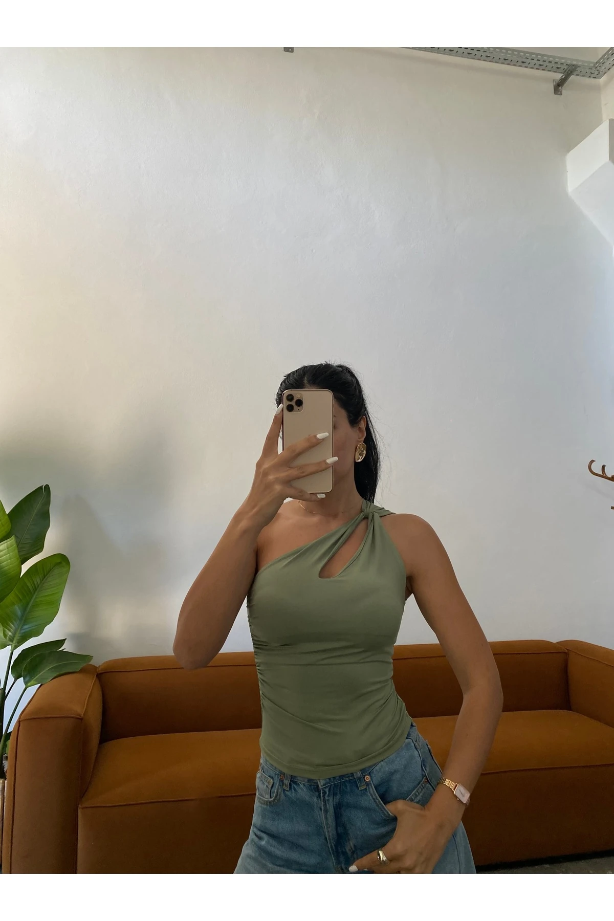 Kadın Omuz Burgulu Crop Bluz