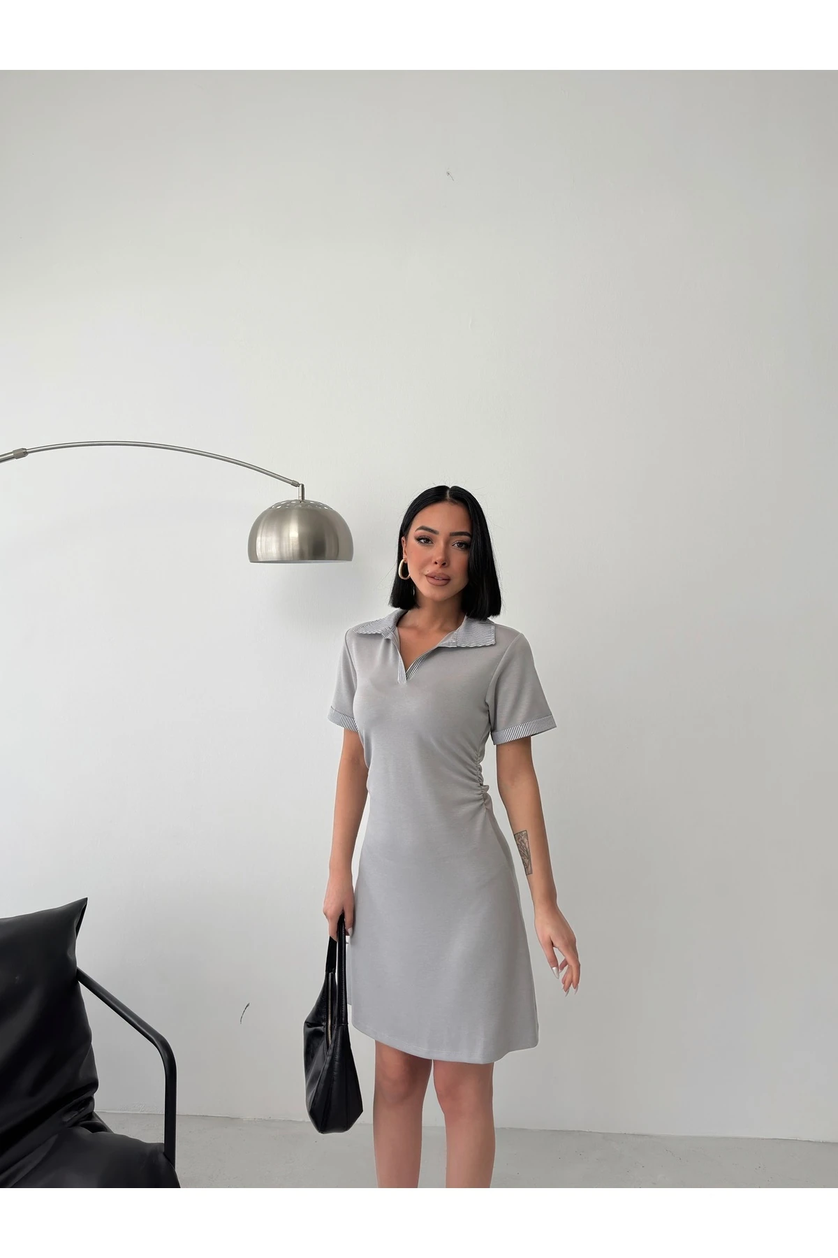 Kadın Gömlek Yaka Modal Kumaş Kısa Kol Elbise
