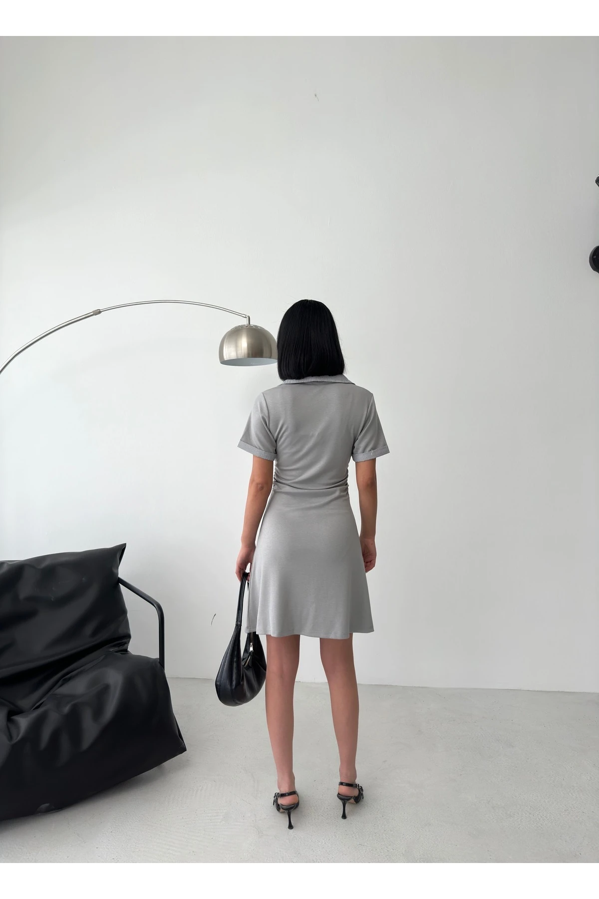 Kadın Gömlek Yaka Modal Kumaş Kısa Kol Elbise