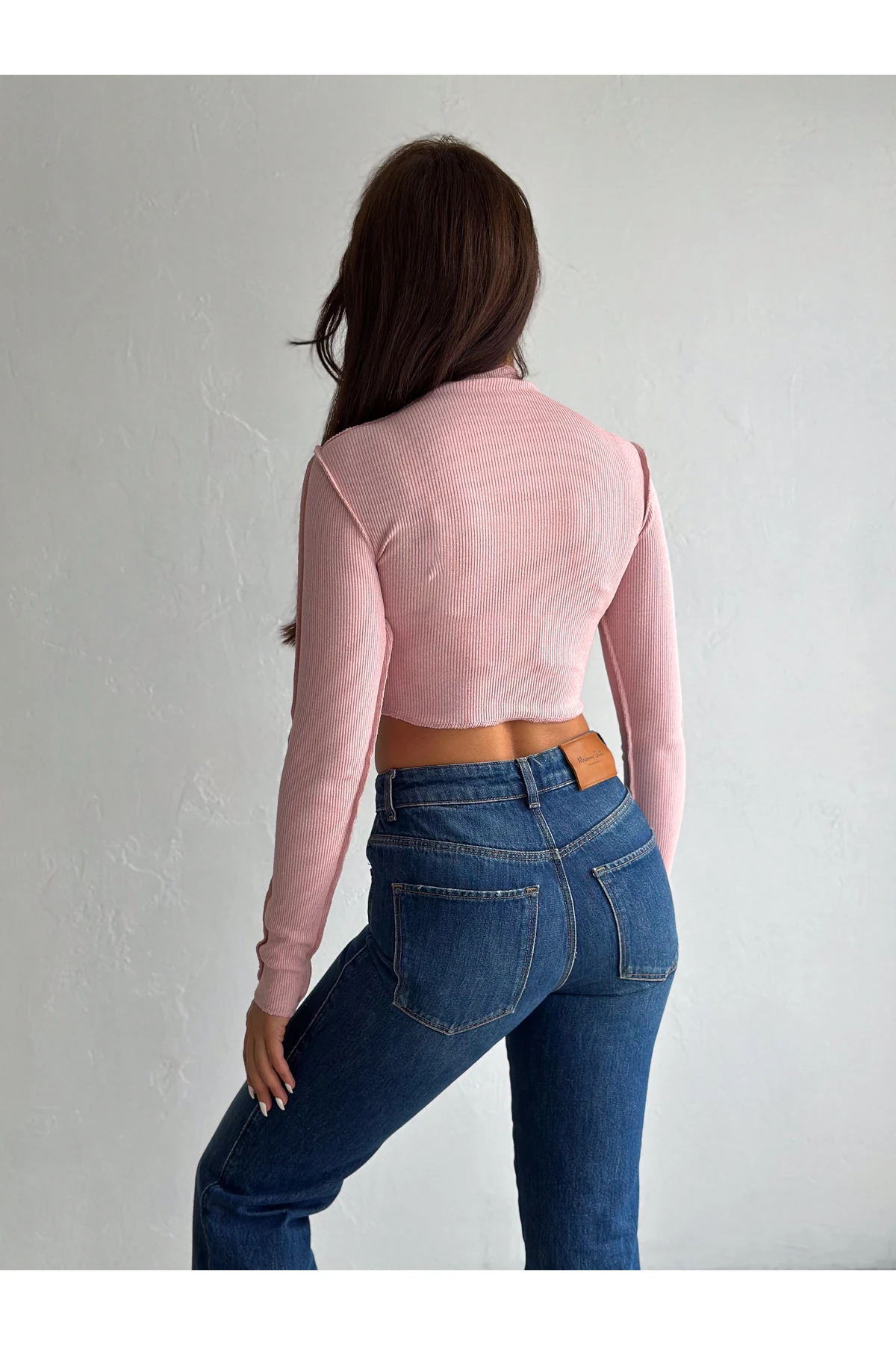 Kadın Ters Dikiş Detaylı Kadın Crop