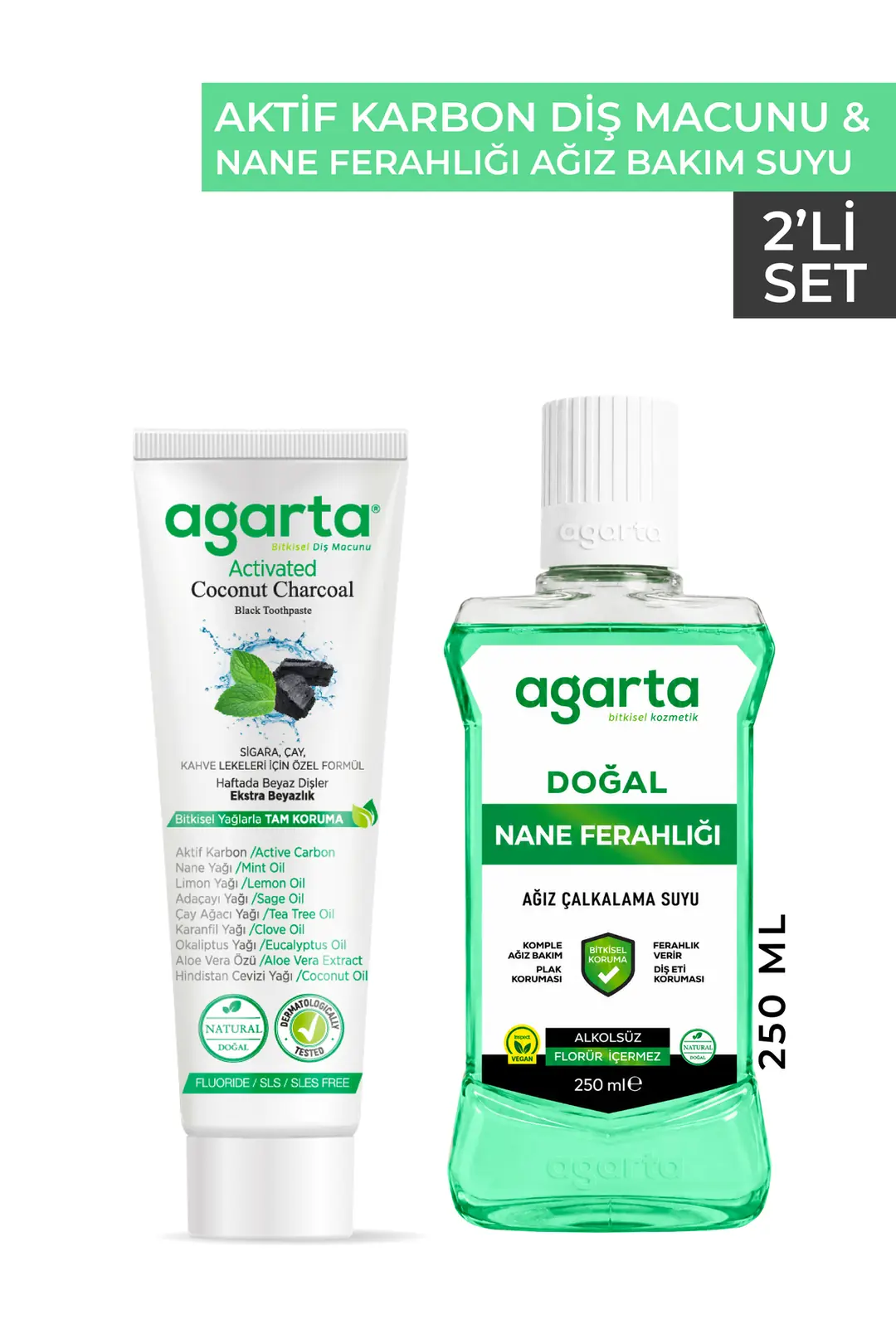 Agarta 2 Li Set Aktif Diş Macunu ve 250 ml Nane Ağız Bakım Suyu