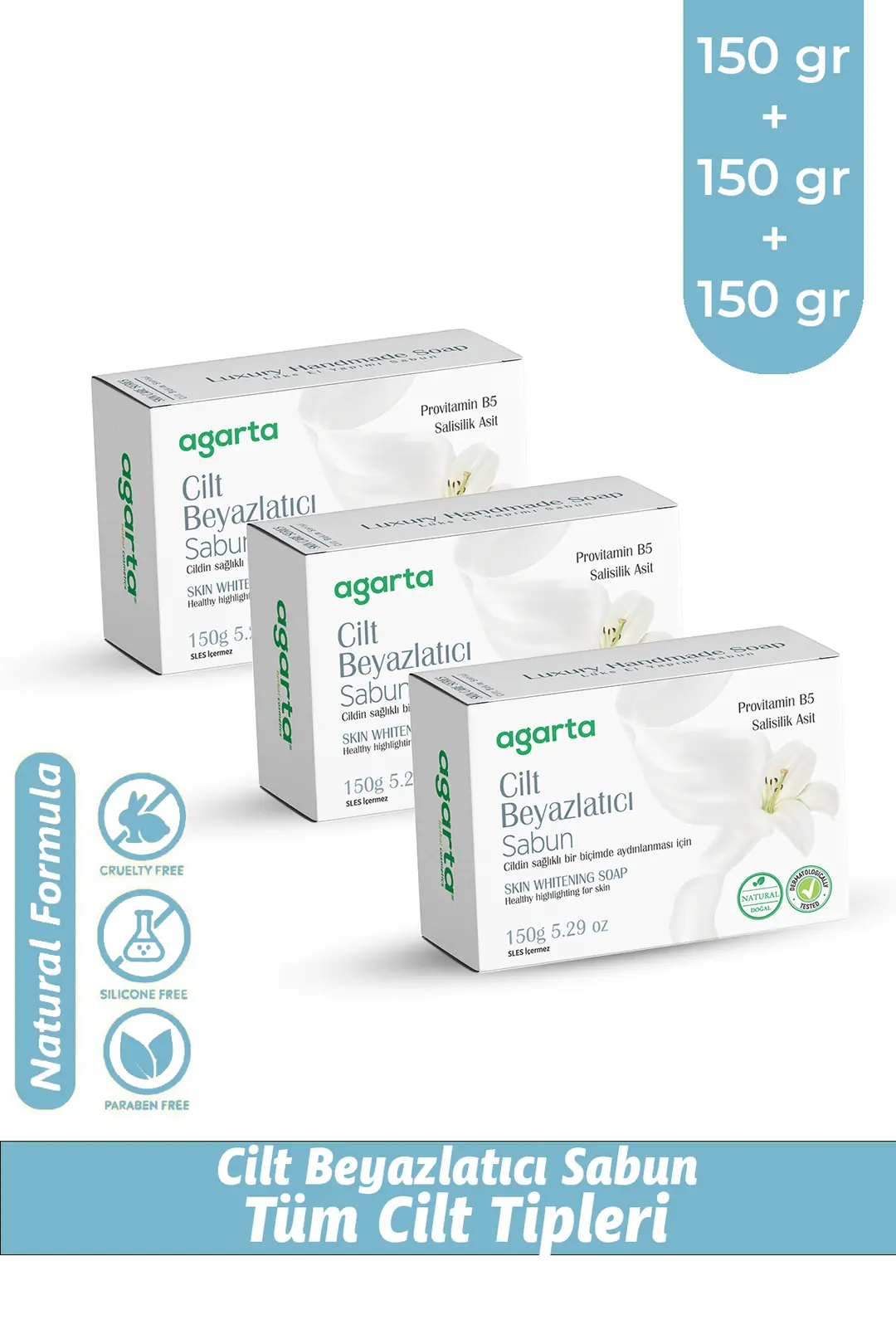 Agarta 3 Adet Doğal Cilt Beyazlatıcı Bitkisel Sabun 150 gr