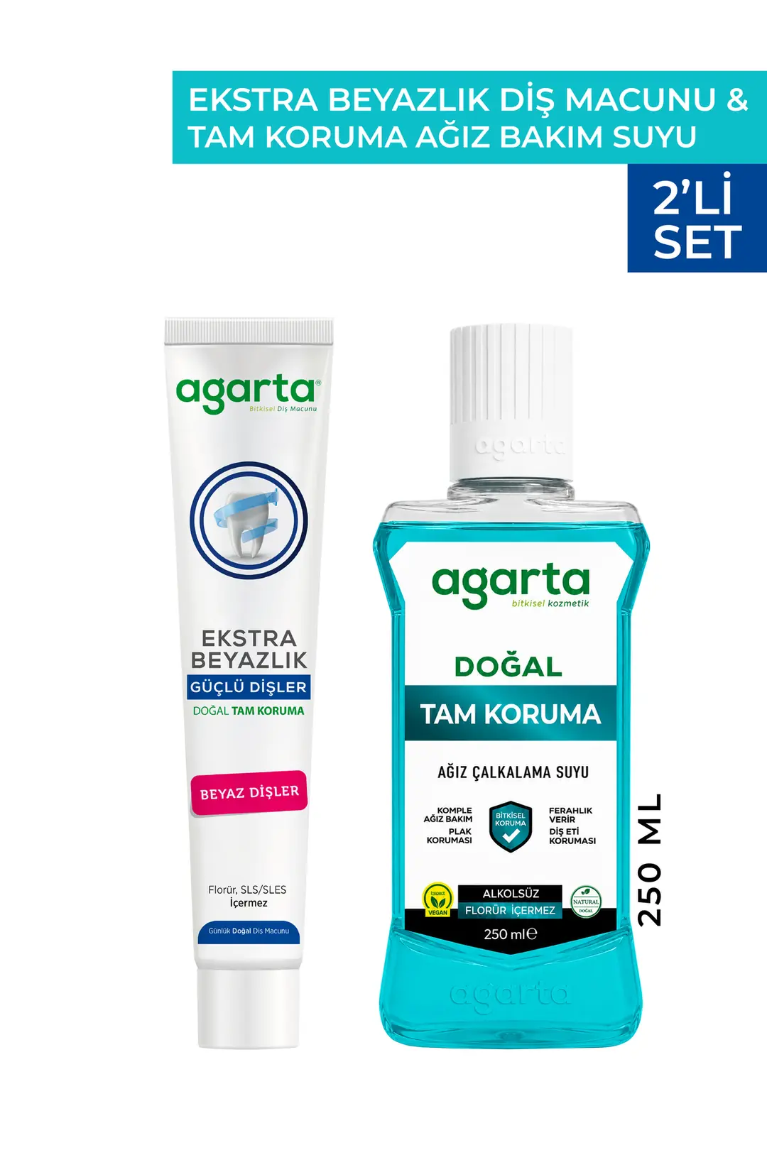 Agarta 2 Li Set Ekstra Beyazlık Diş Macunu ve 250 ml Tam Koruma Ağız Bakım Suyu