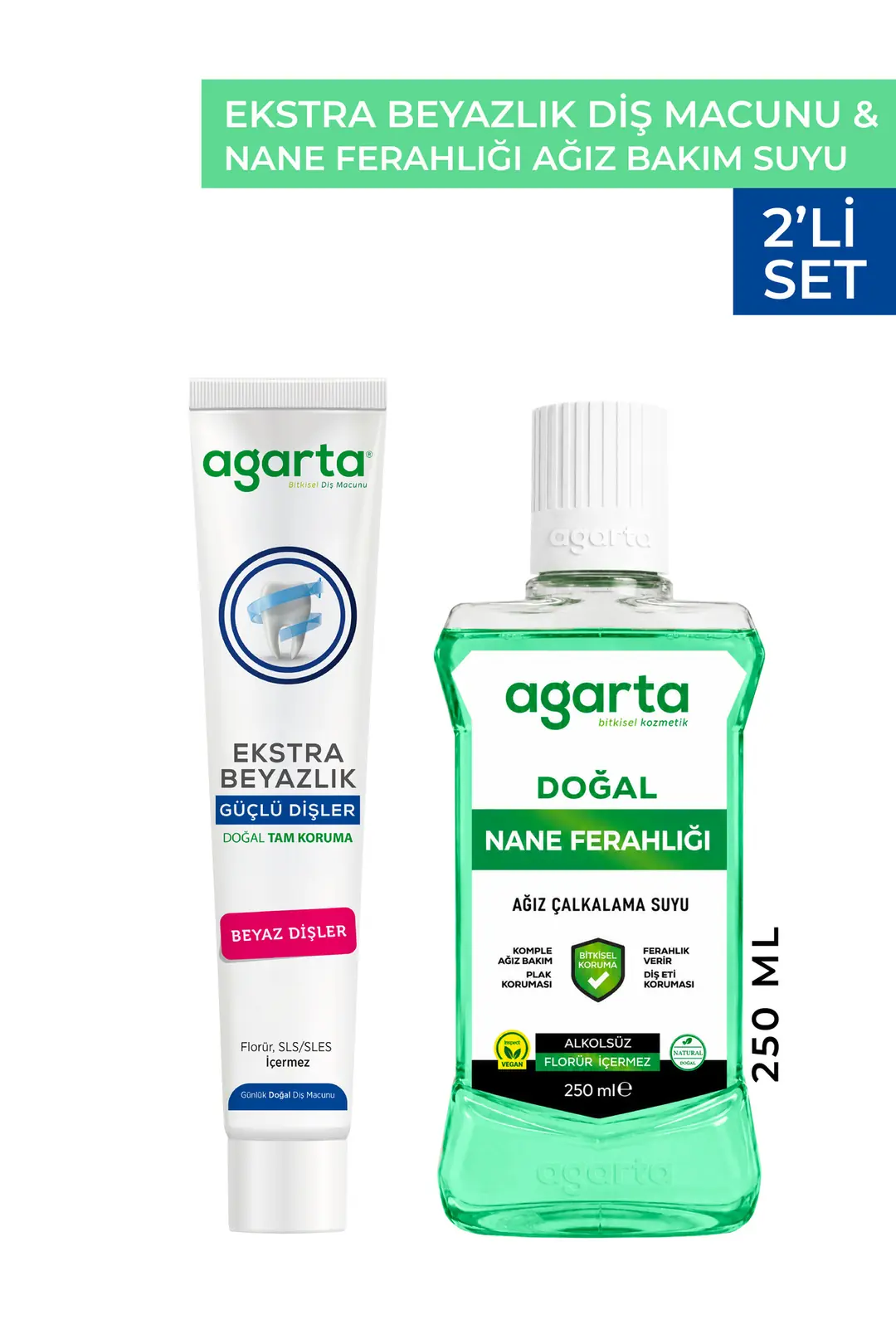 Agarta 2 Li Set Ekstra Beyazlık Diş Macunu ve 250 ml Nane Ağız Bakım Suyu