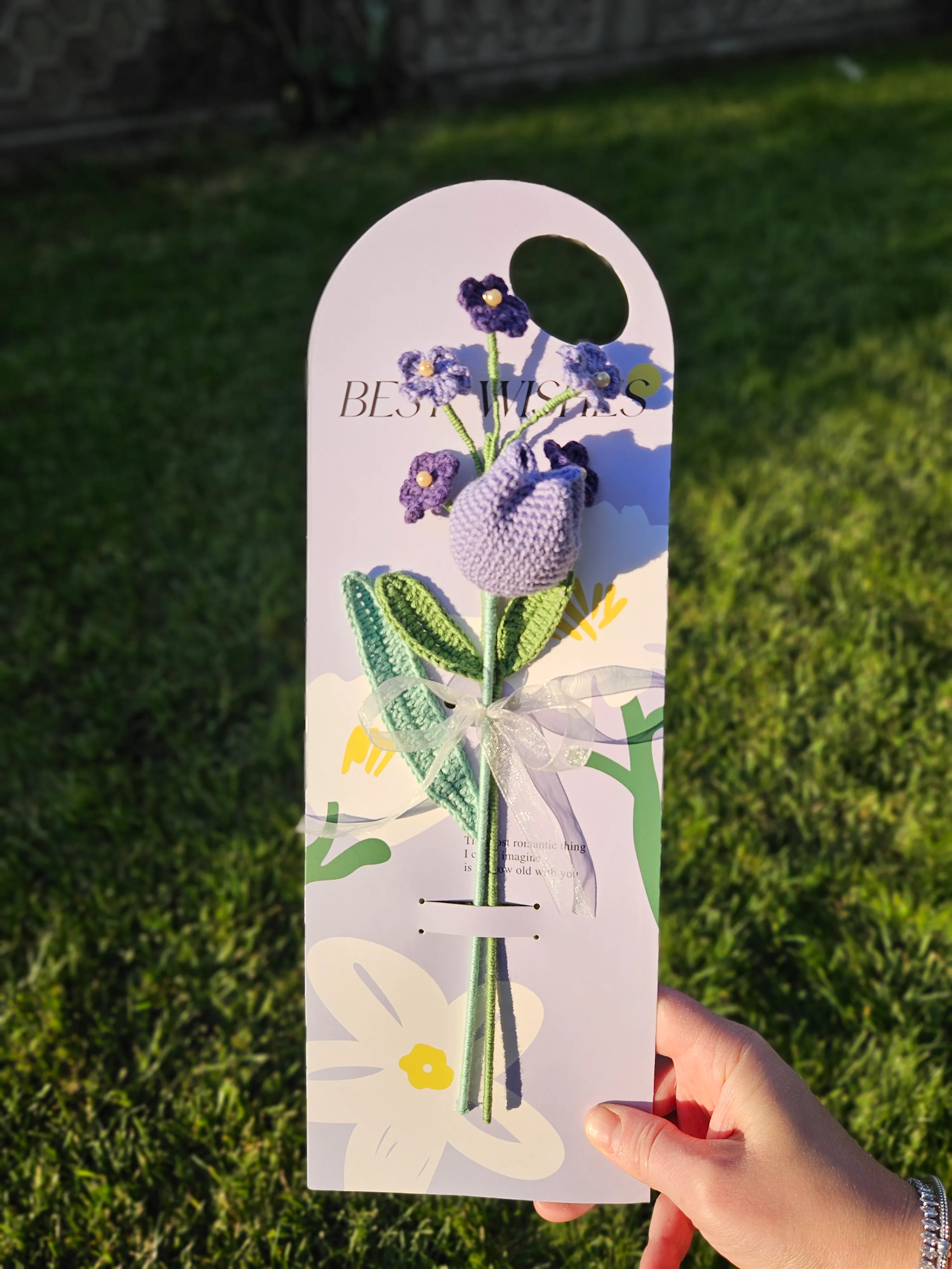 Örgü Çiçekli Kart - Mor Lale