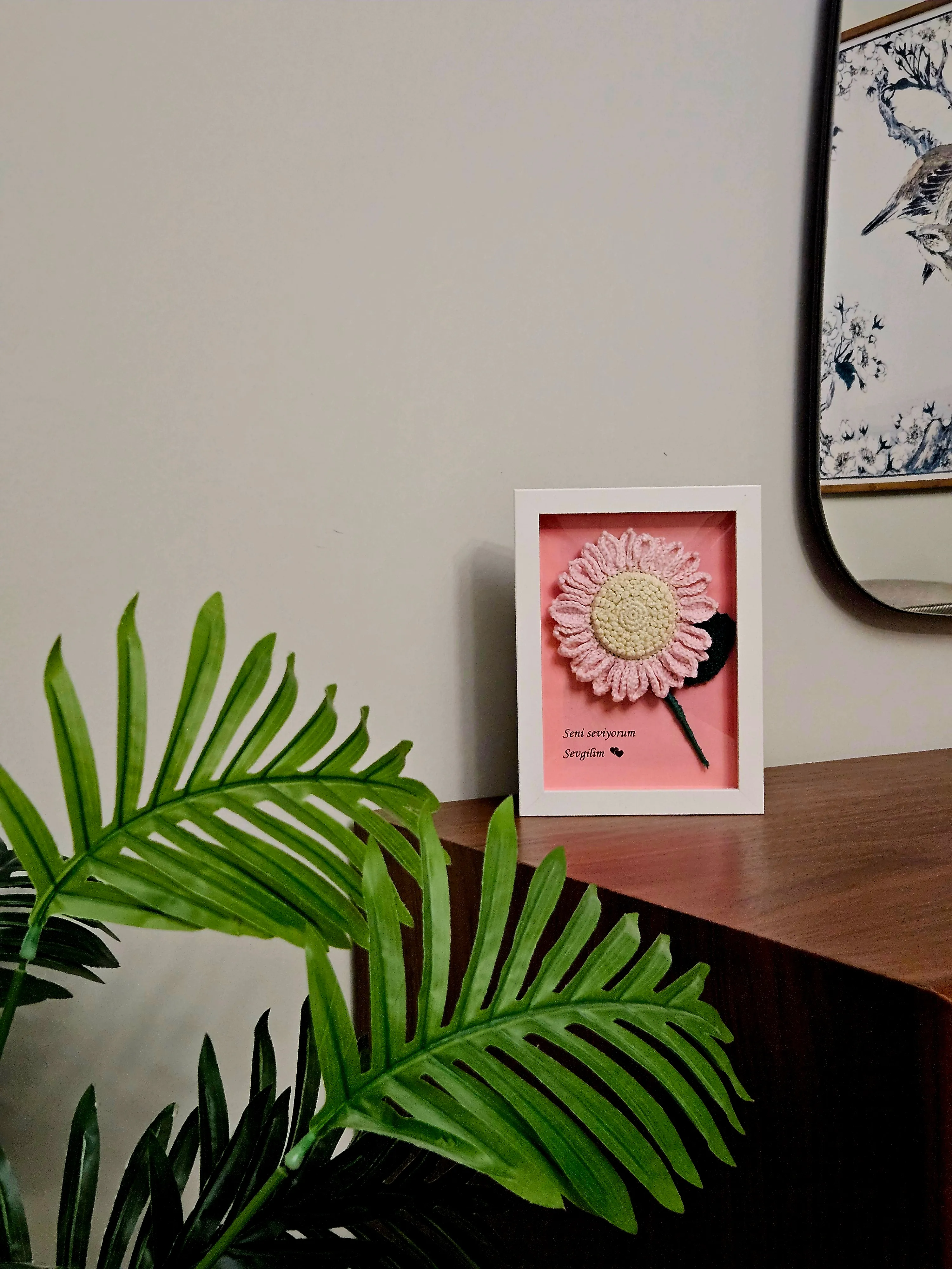 Örgü Çiçekli Küçük Çerçeve - Papatya