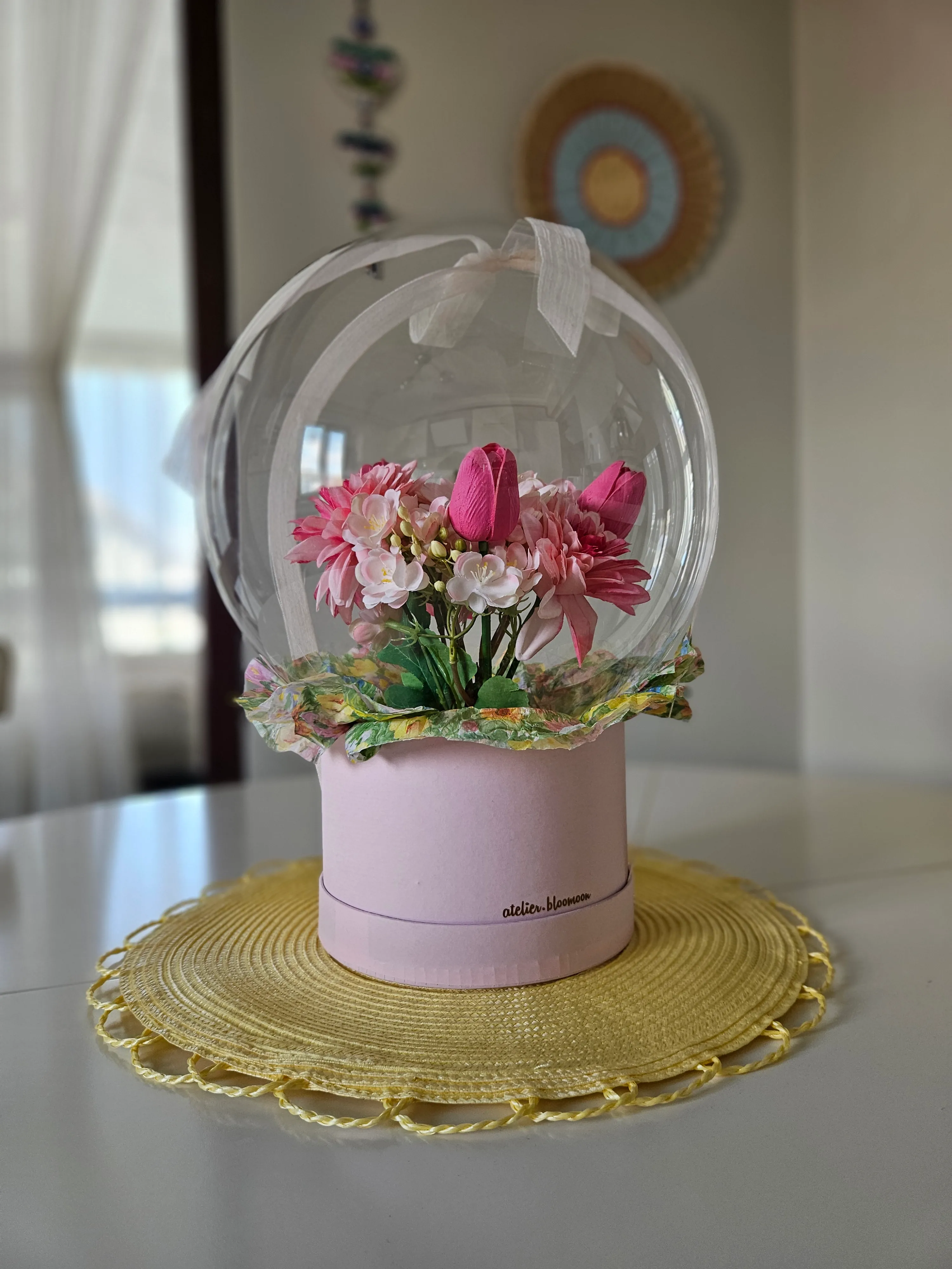 Pembe Lale Detaylı Buketli Balon