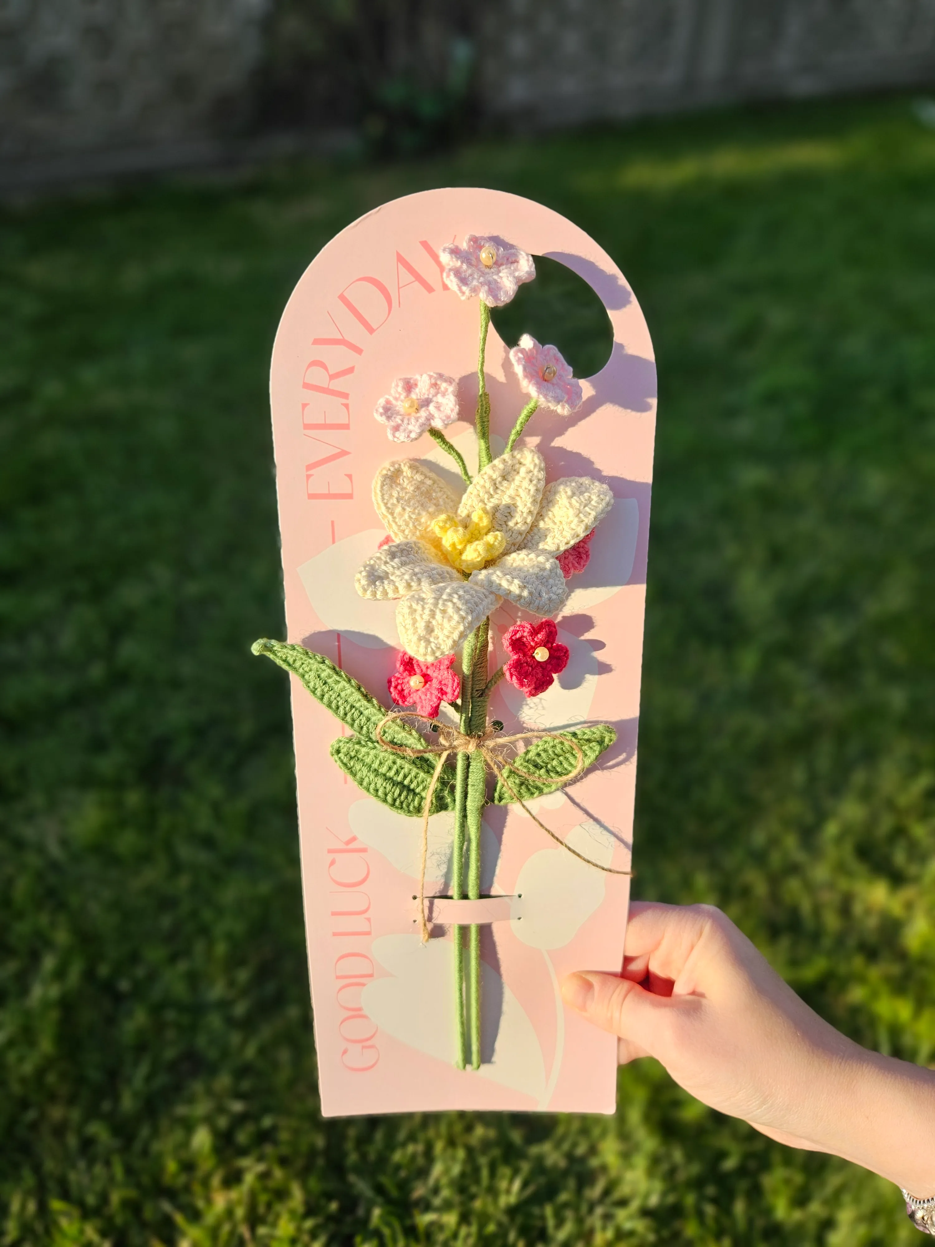 Örgü Çiçekli Kart - Açık Lale