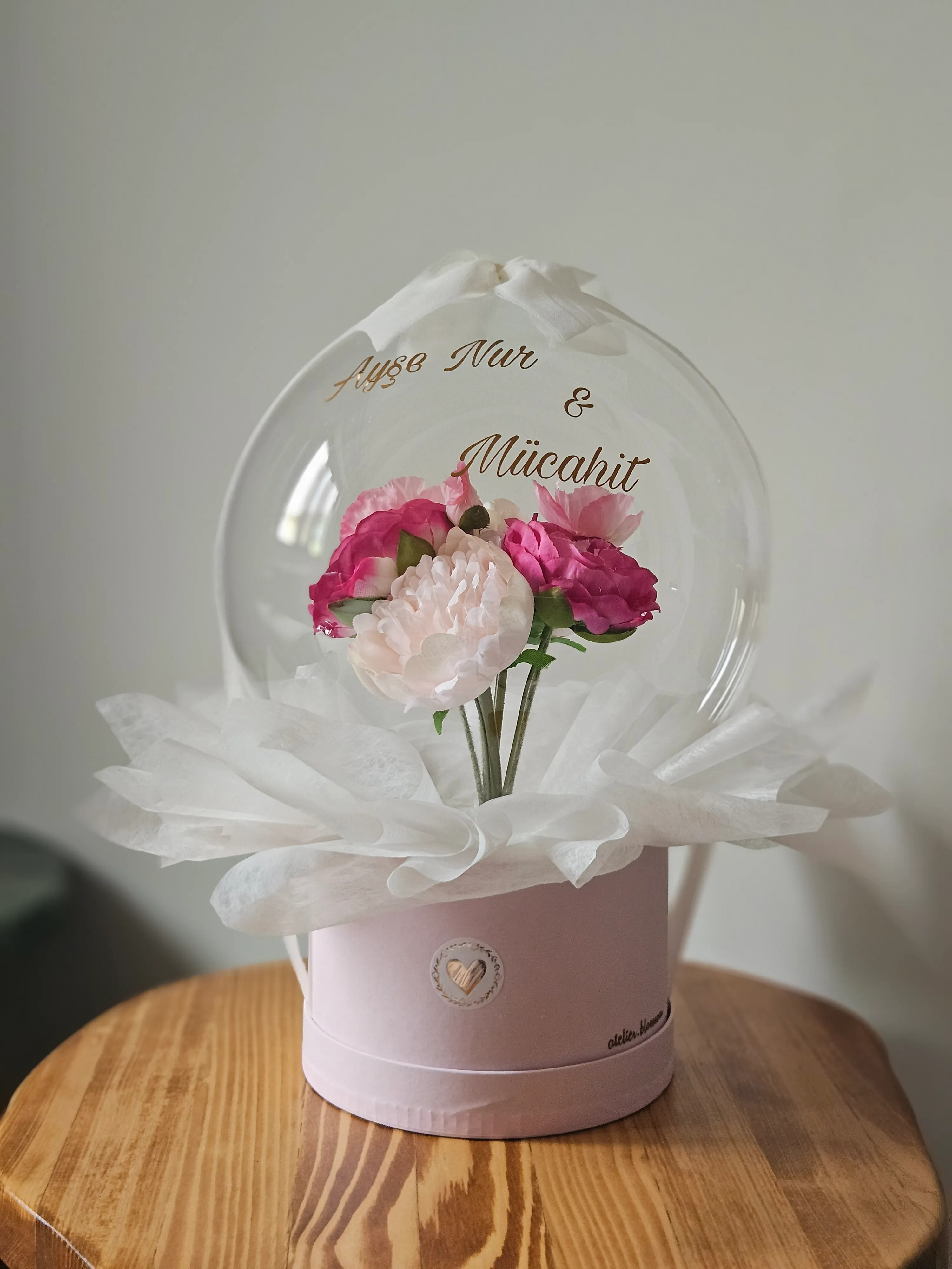 Pembe Şakayık Detaylı Buketli Balon