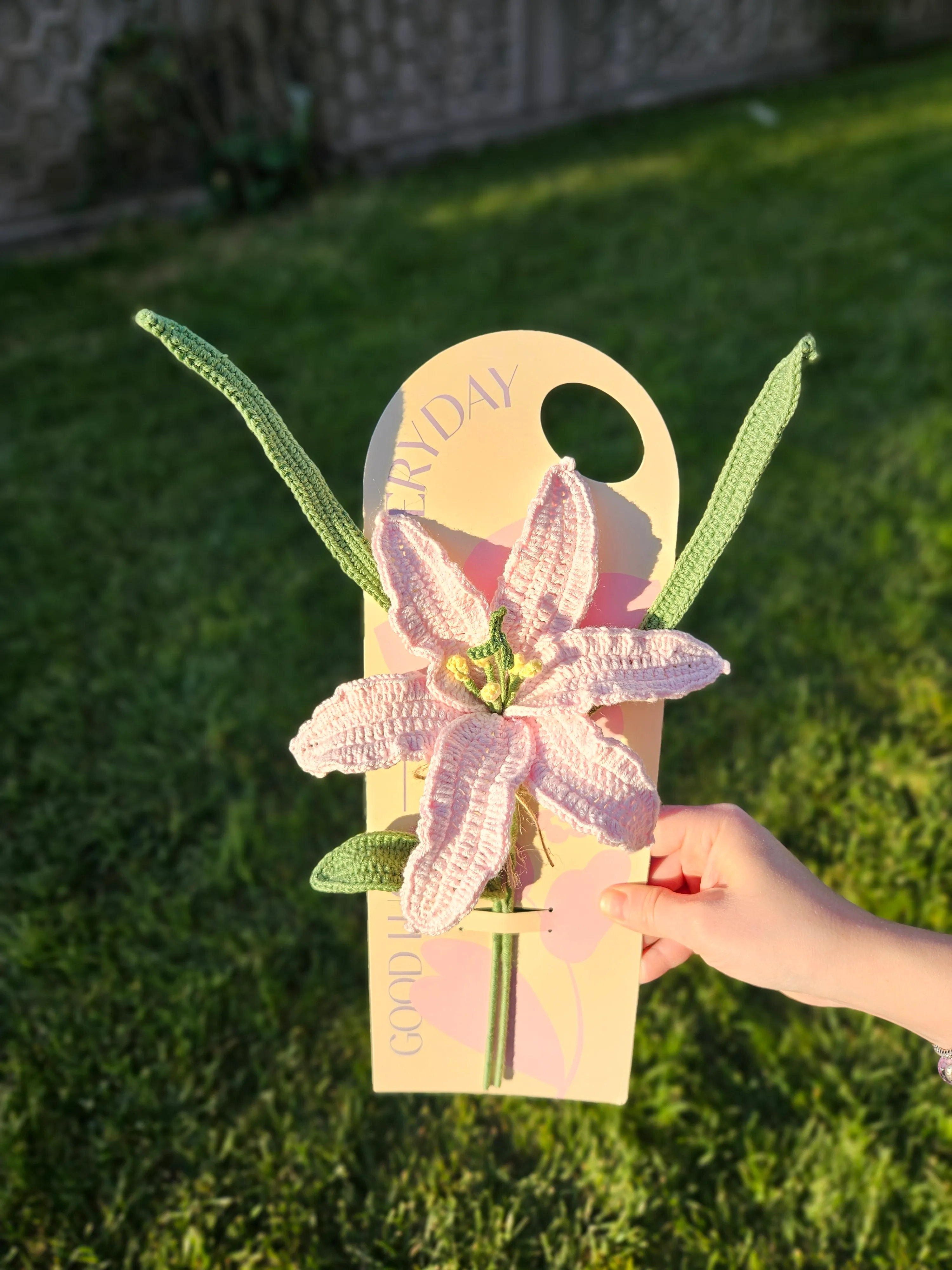 Örgü Çiçekli Kart - Pembe Lilyum