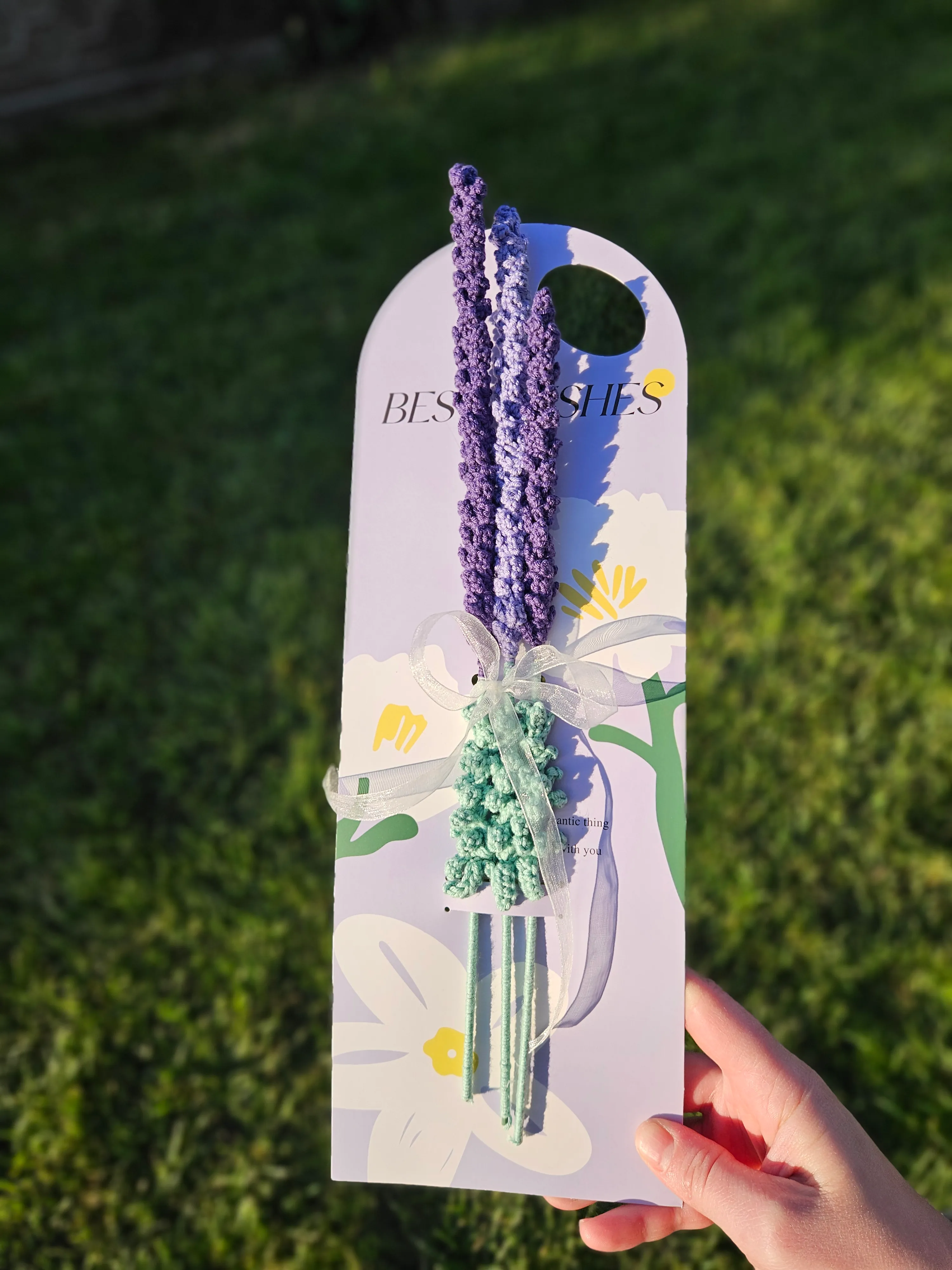 Örgü Çiçekli Kart - Lavanta