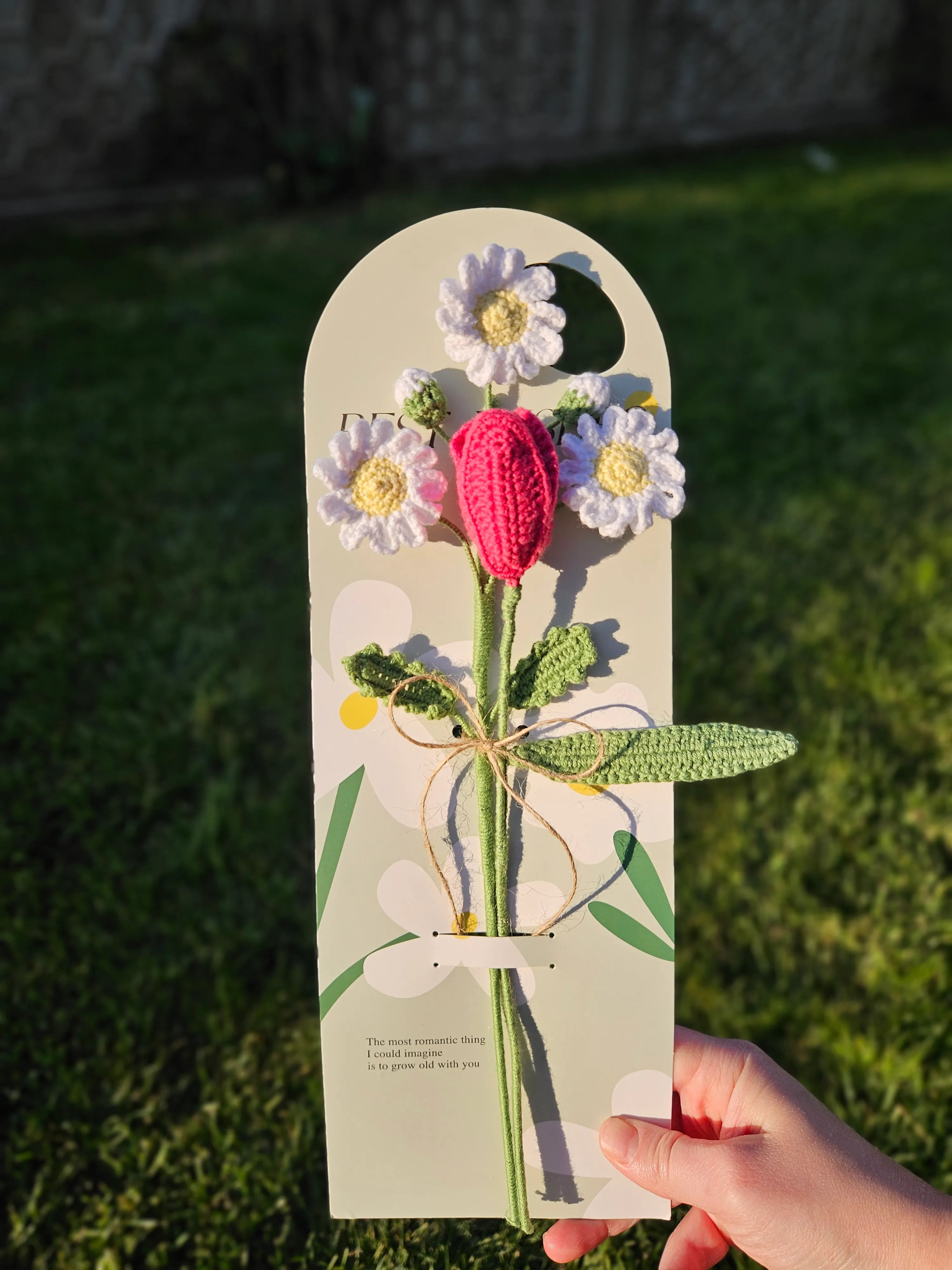 Örgü Çiçekli Kart - Fuşya Lale