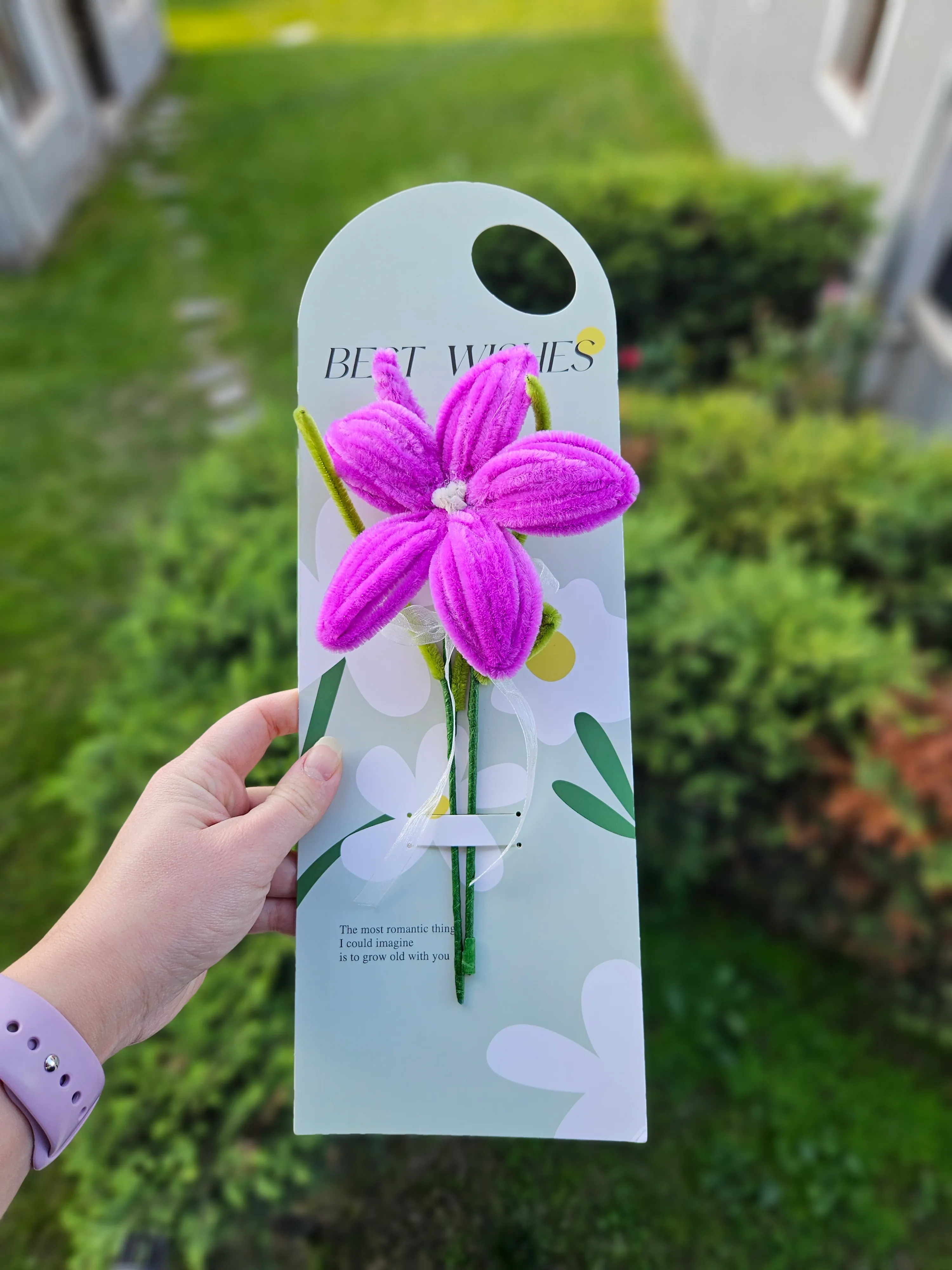 Şönil Çiçekli Kart - Mor Lilyum