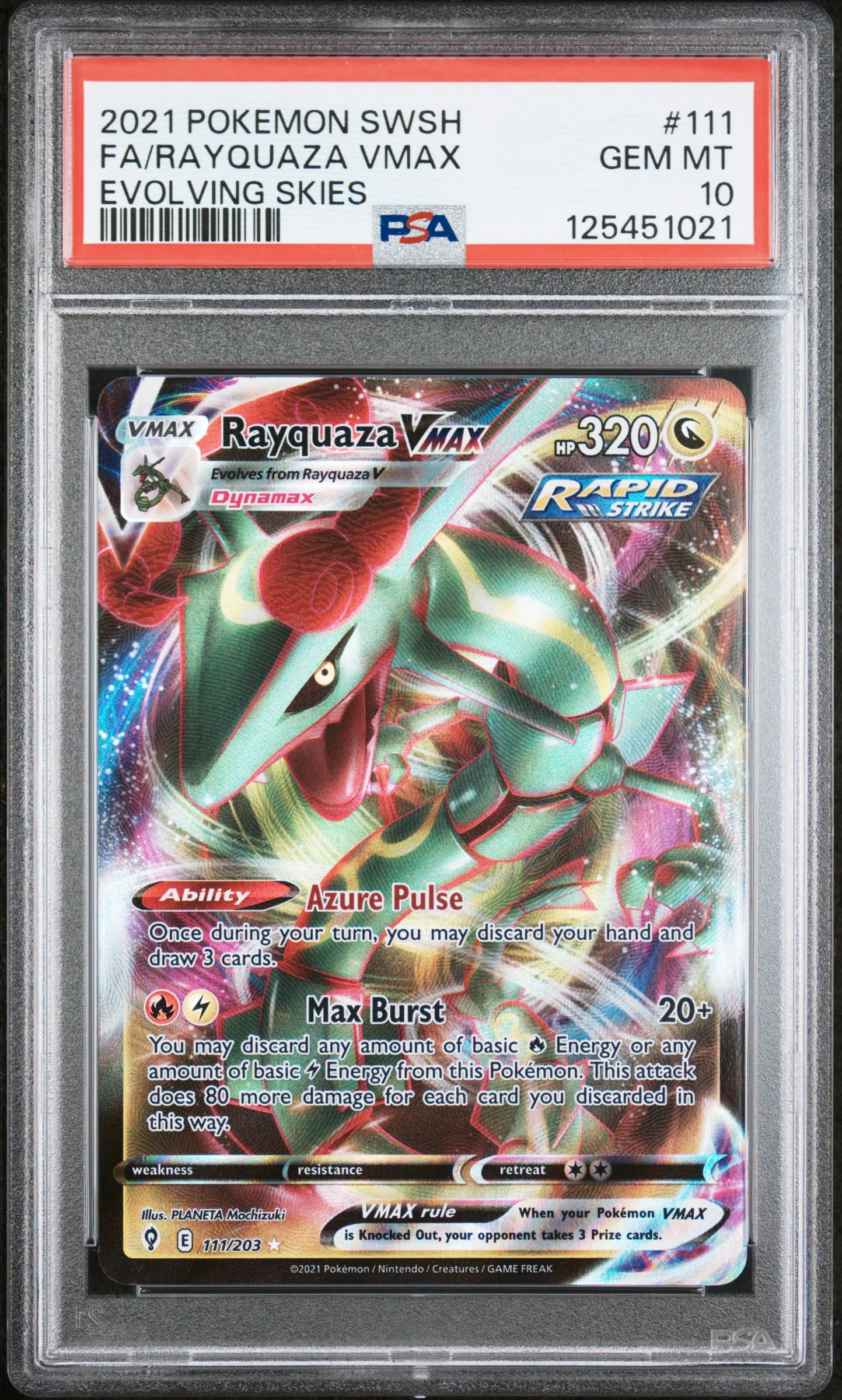 Rayquaza Vmax #111 -Evolving Skies - PSA 10