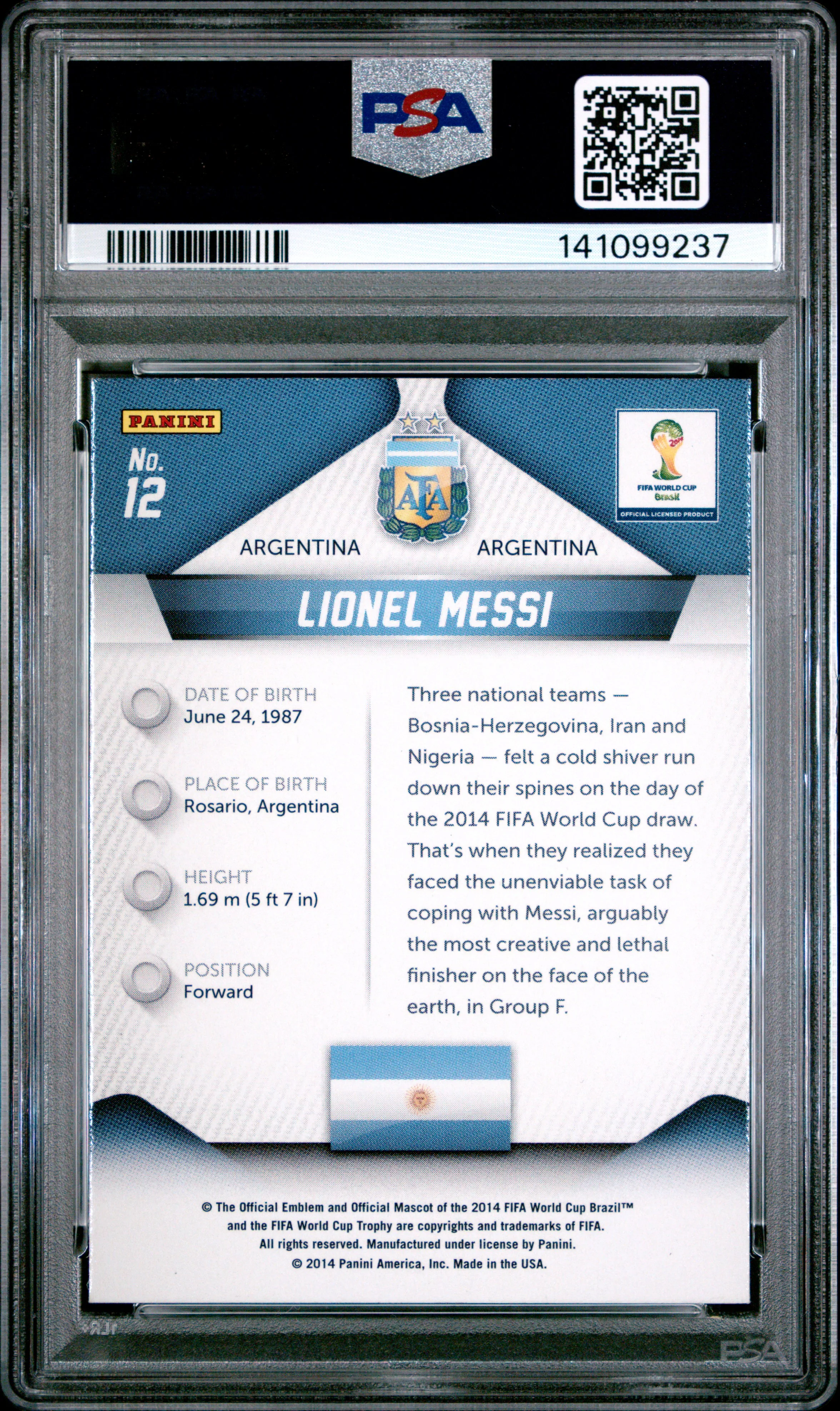 Lionel Messi #12 - 2014 Panini Prizm FIFA World Cup Brasil - PSA 9