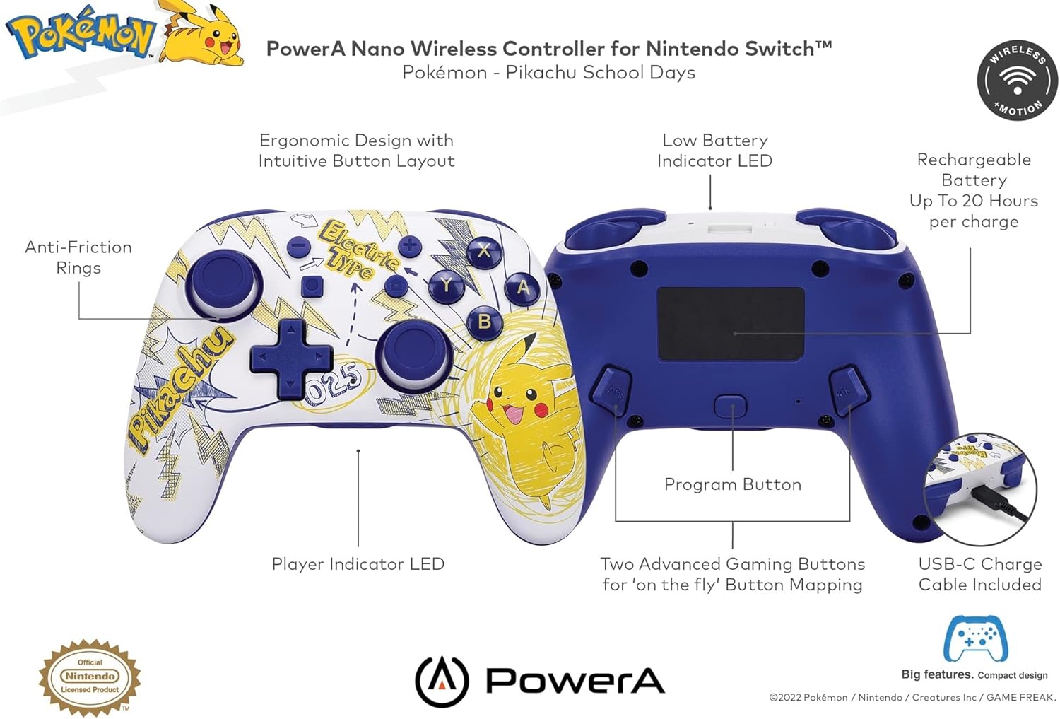 Nano Enhanced Wireless Controller For Nintendo Switch - Pokémon: Pikachu School Days