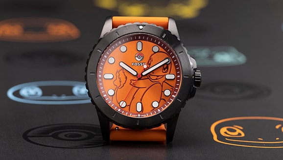 Pokémon Center × Fossil: Charmander Orange Watch (One Size-Adult)