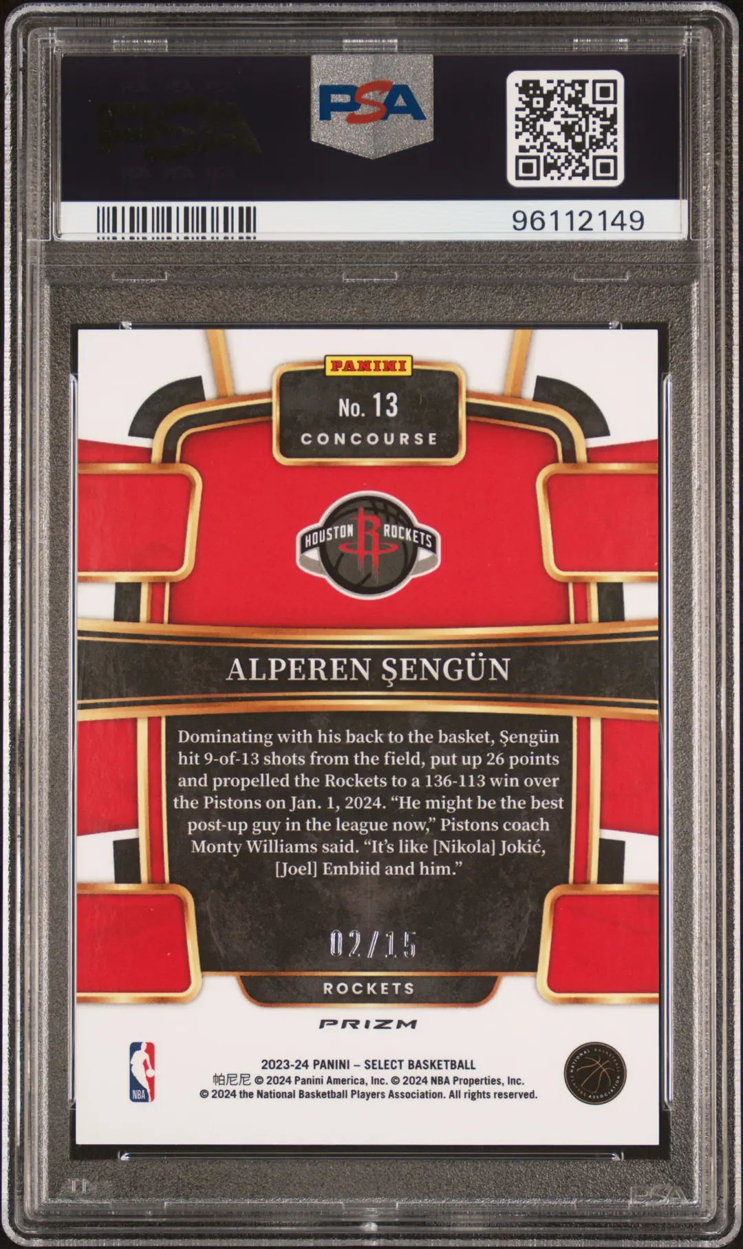 Alperen Şengün #13 - Panini Select Orange - PSA 10 | Card House