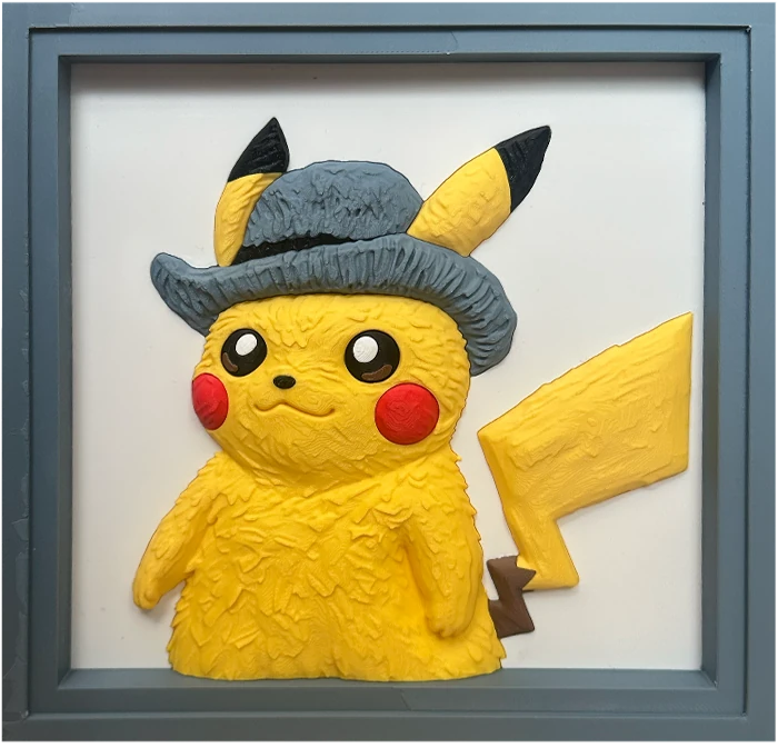 d*3様 Pikachu with Gray Fluffy Hat Pikachu with Grey Felt Hat 3D Frame Satın Al - Pikachu with Grey