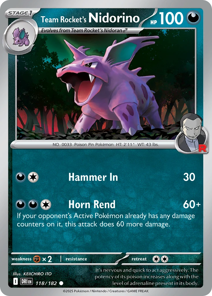 Team Rocket's Nidorino 118/182   - Reverse Holo