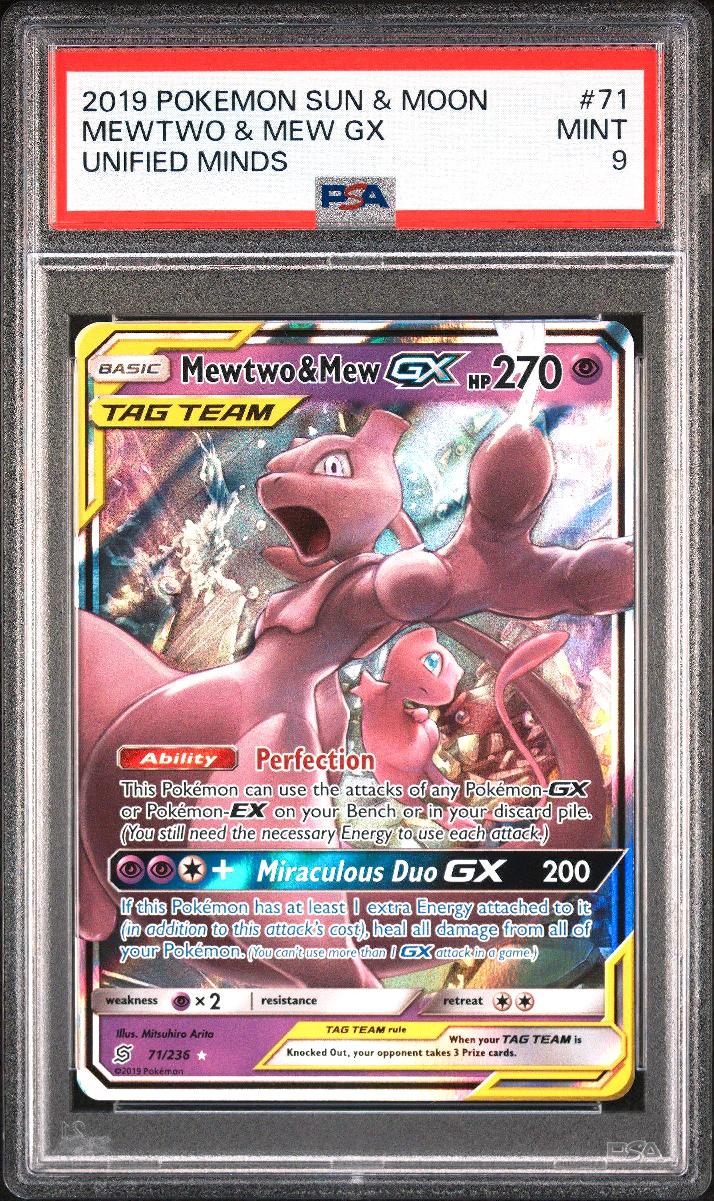 Mewtwo & Mew GX #71 - Unified Minds - PSA 9